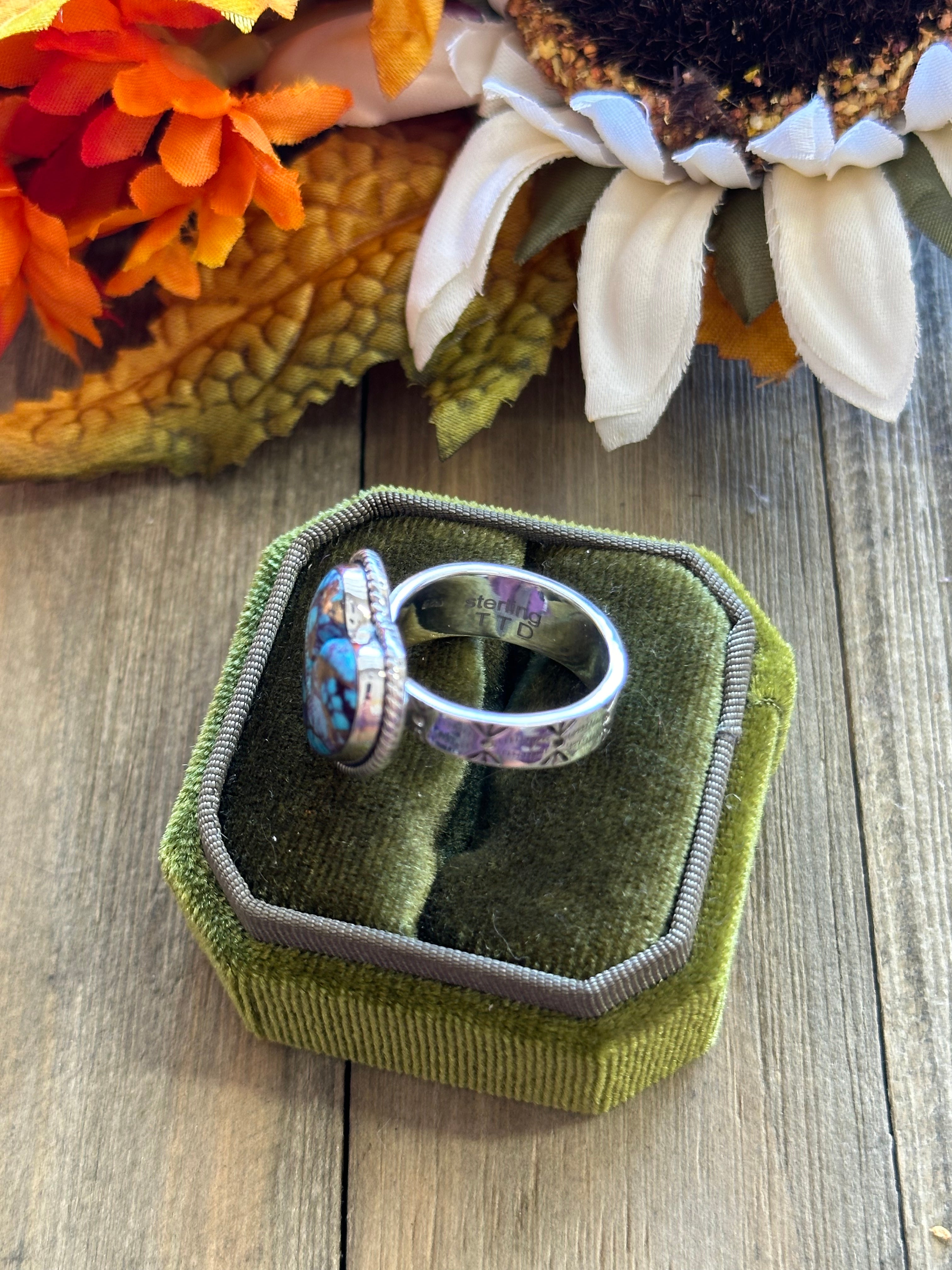 Southwest Handmade Mohave Turquoise & Sterling Silver Adjustable Heart Ring