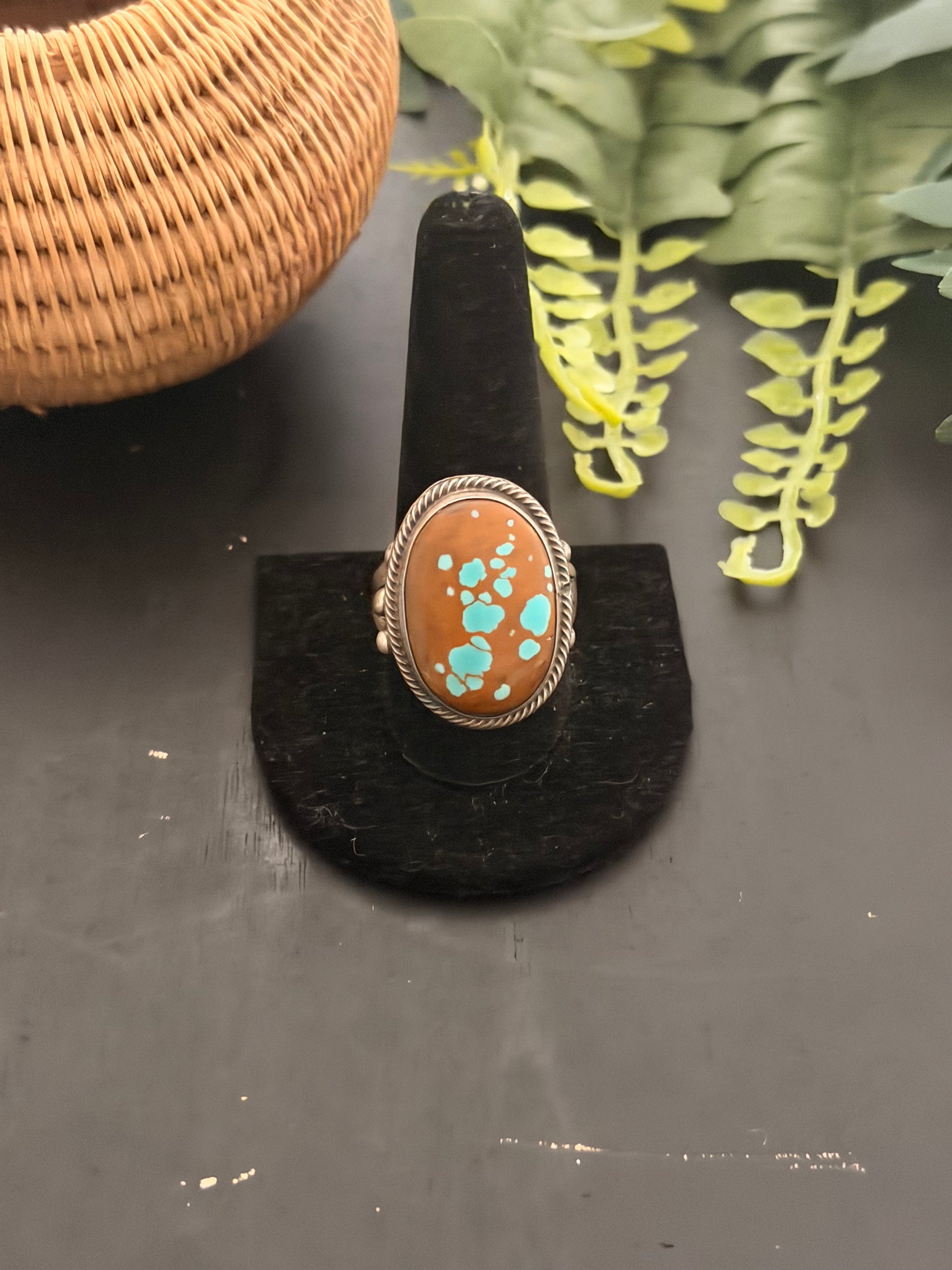 Sheila Becenti Pilot Mountain Turquoise & Sterling Silver Ring Size 12.25