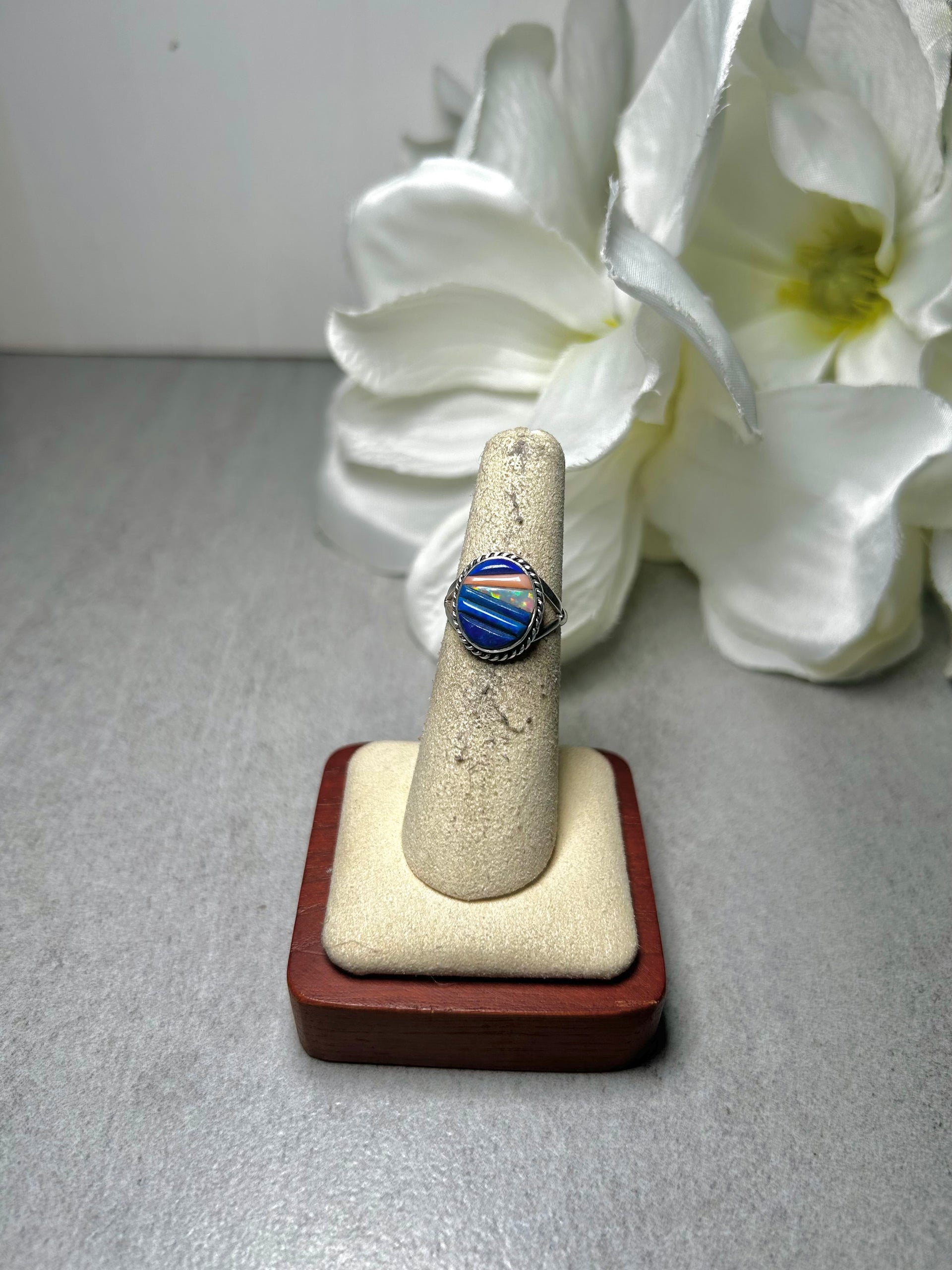 Navajo Made Multi Stone &  Sterling Silver Ring Size 5.25