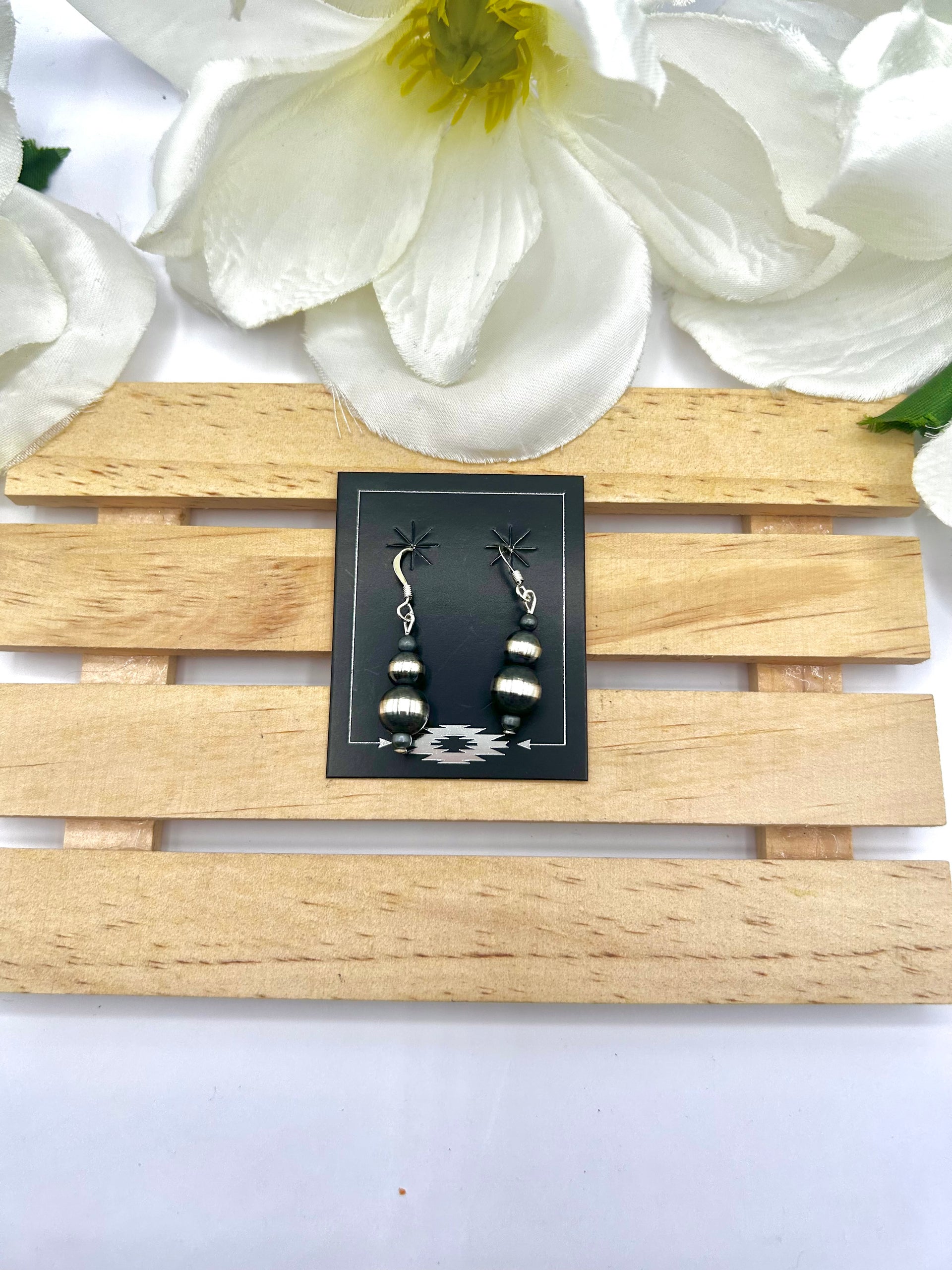 Navajo Made Strung Sterling Silver Hook Earrings