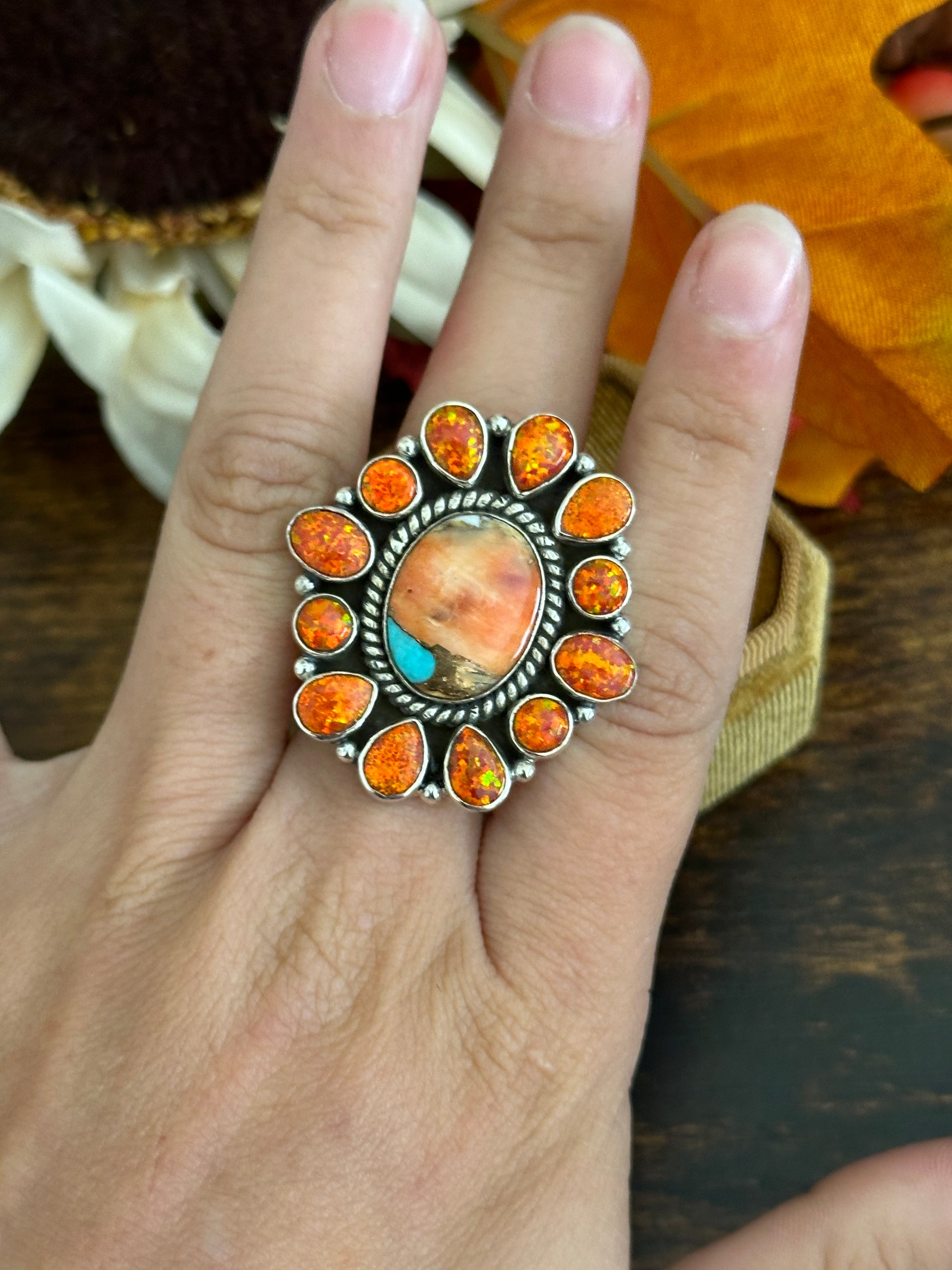 Southwest Handmade Multi Stone & Sterling Silver Adjustable Ring
