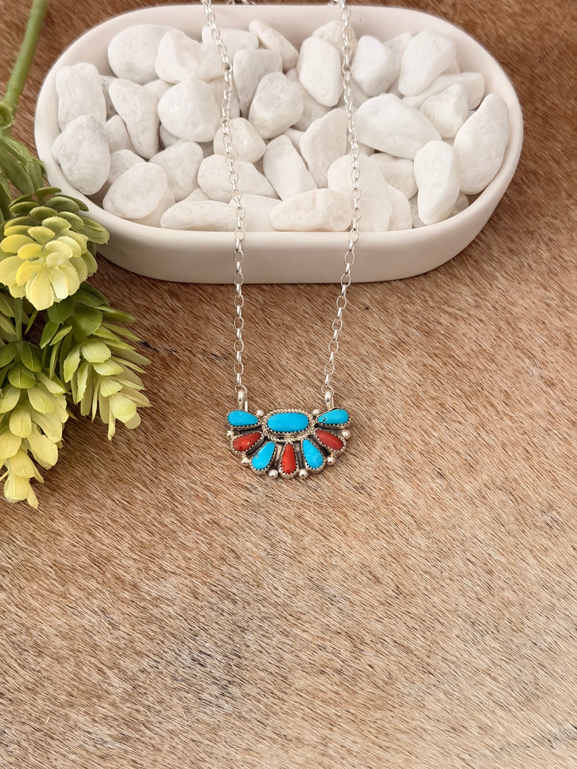 Alicia Wilson Multi Stone & Sterling Silver Cluster Necklace