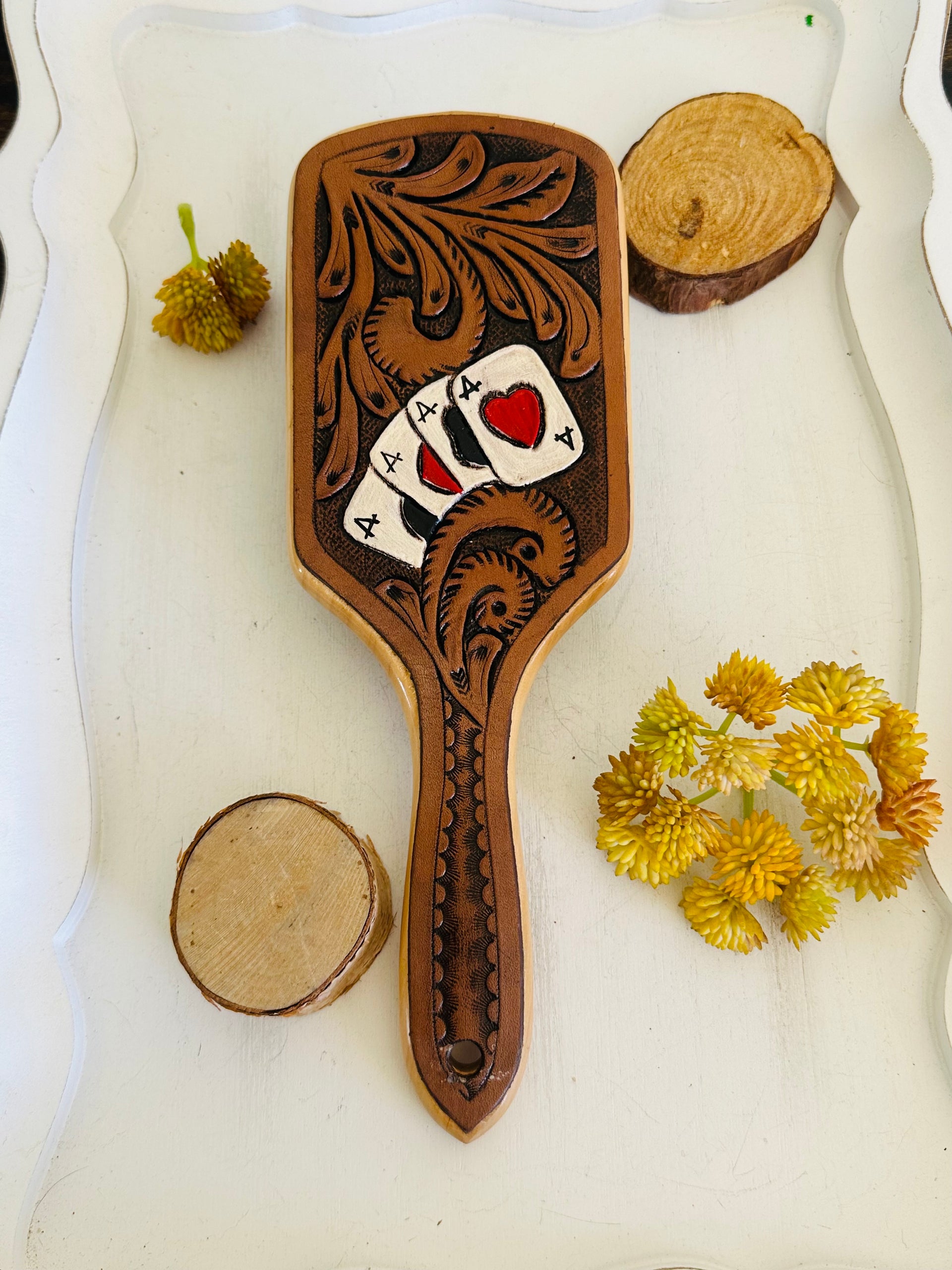 Genuine Tooled Leather Hair Brush