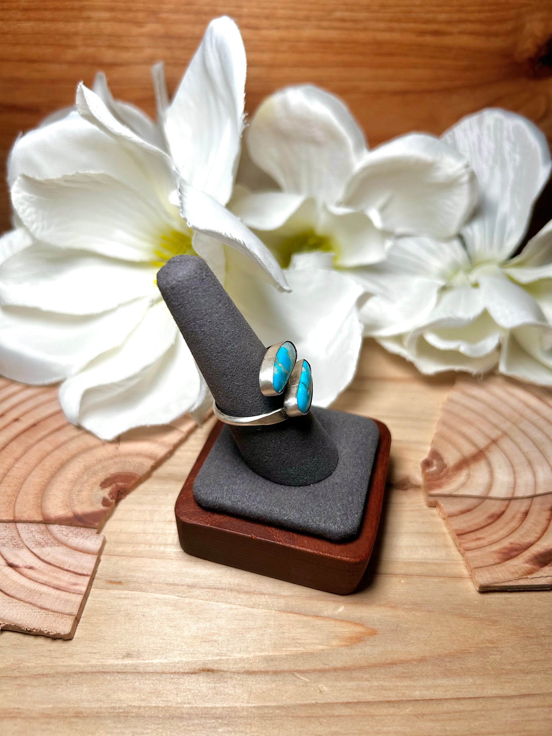 Navajo Made Kingman Turquoise & Sterling Silver Adjustable Ring