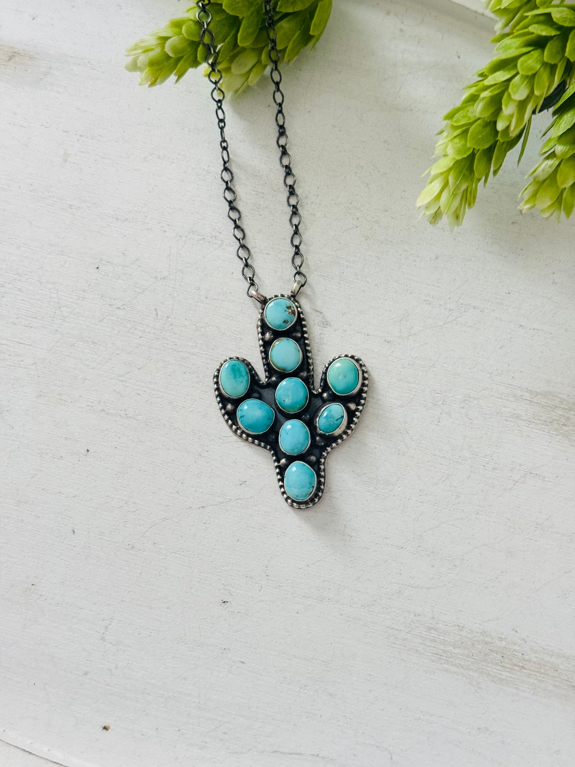Annette Martinez Royston Turquoise & Sterling Silver Saguaro Cluster Necklace