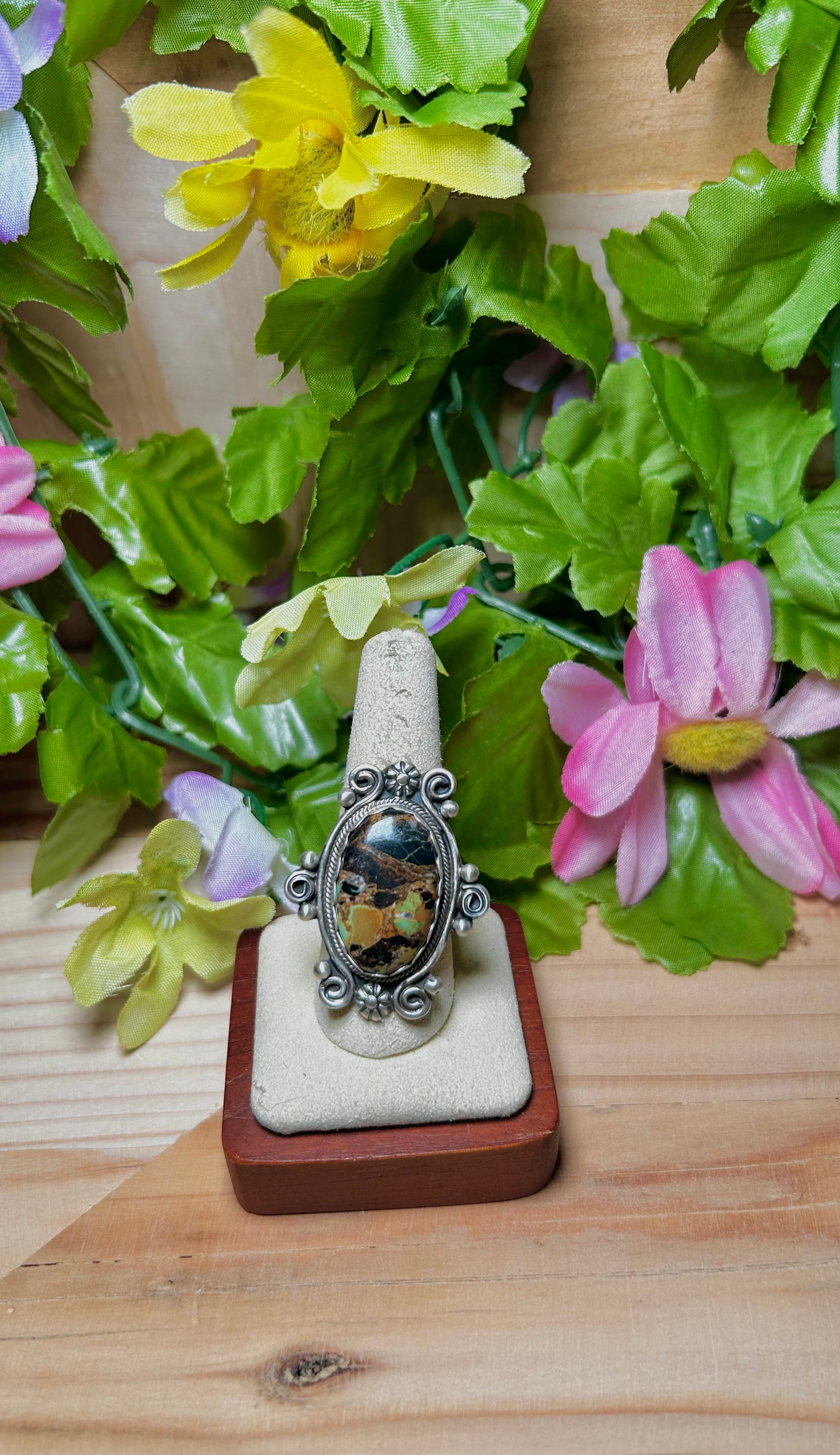 Jamison Hoskie Black Jack Turquoise & Sterling Silver Ring Size 9.25