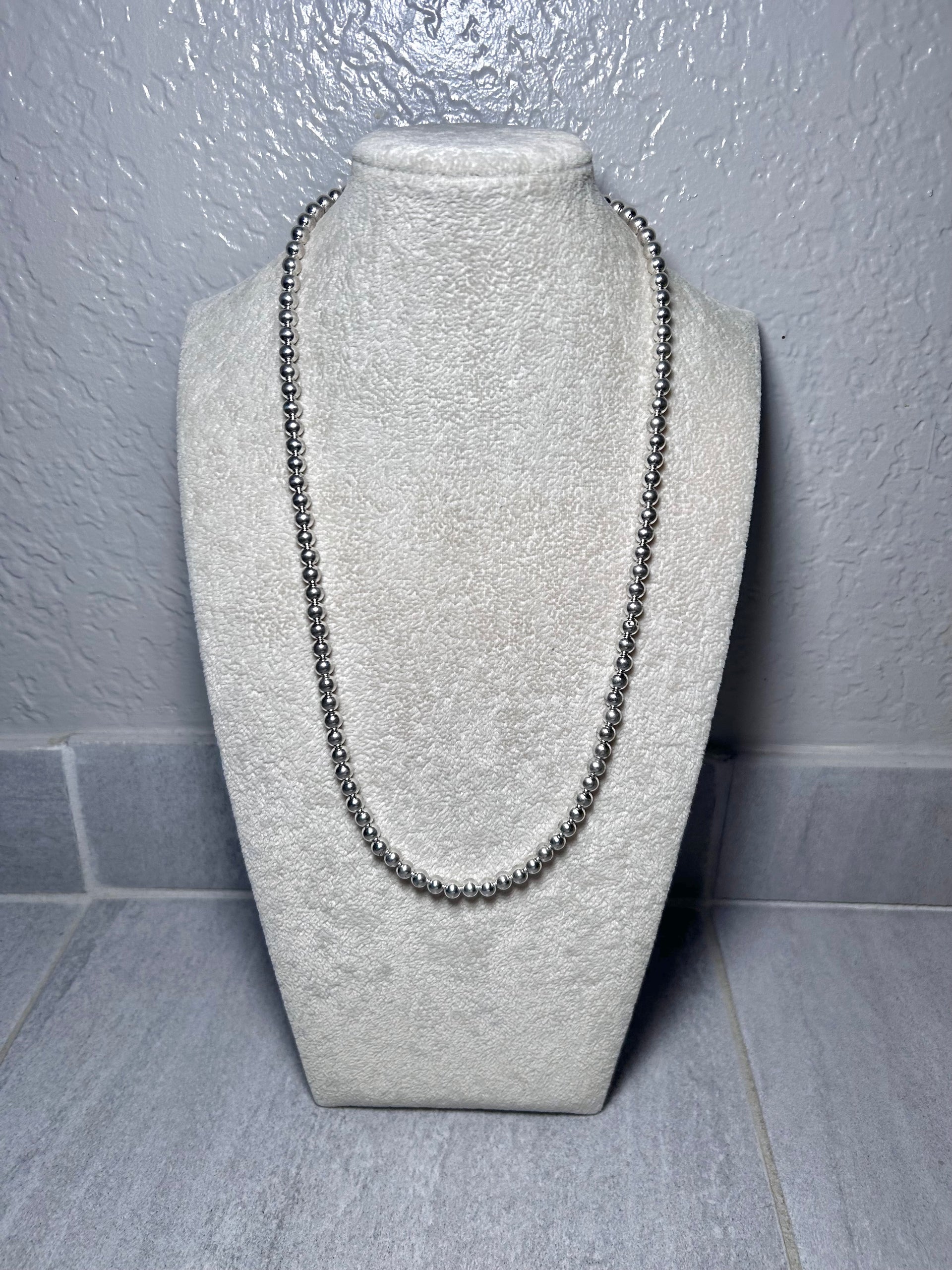 Navajo Made Strung 6 MM Sterling Silver Necklace