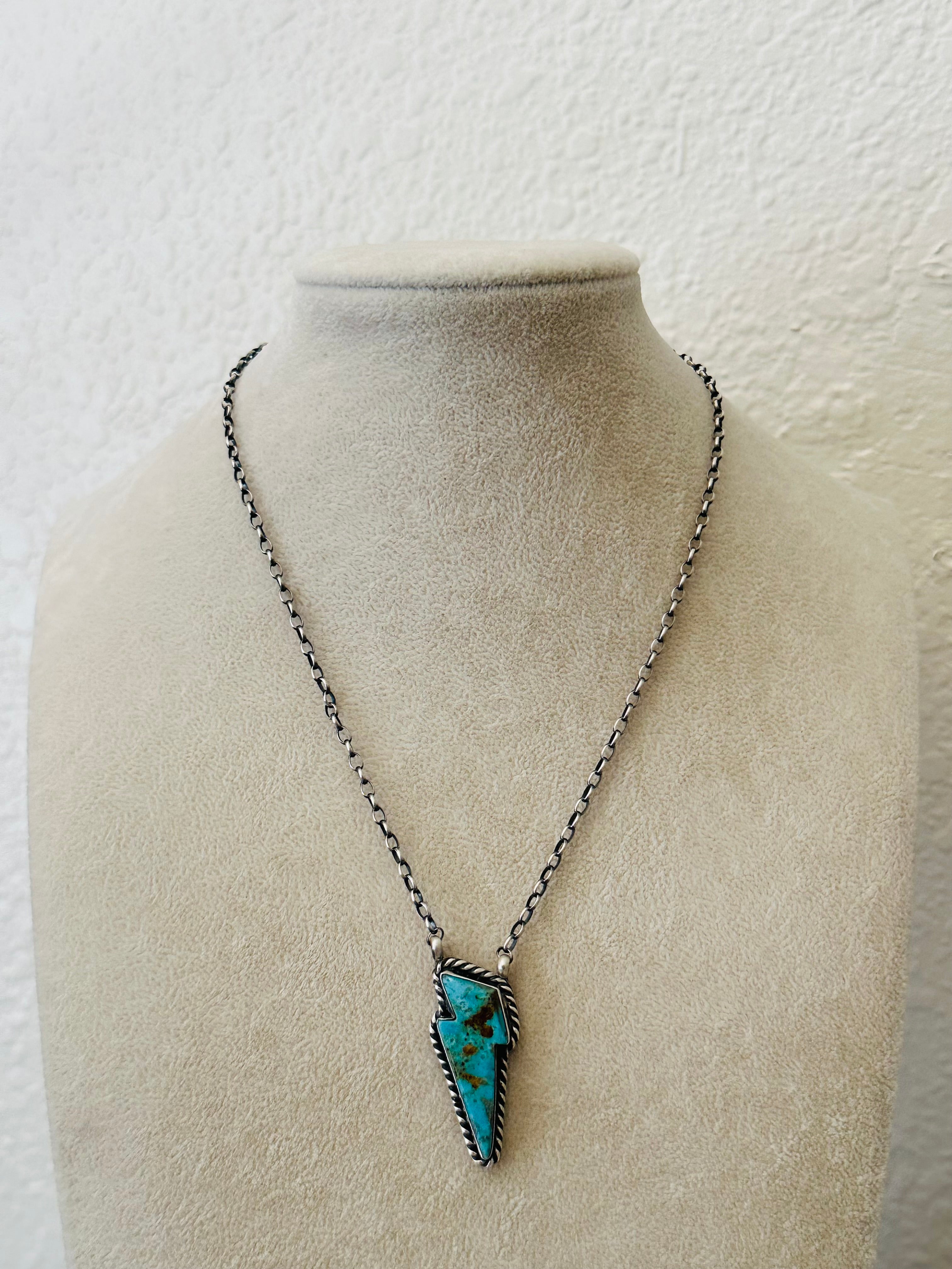 Donovan Skeets Kingman Turquoise & Sterling Silver Lightning Bolt Necklace