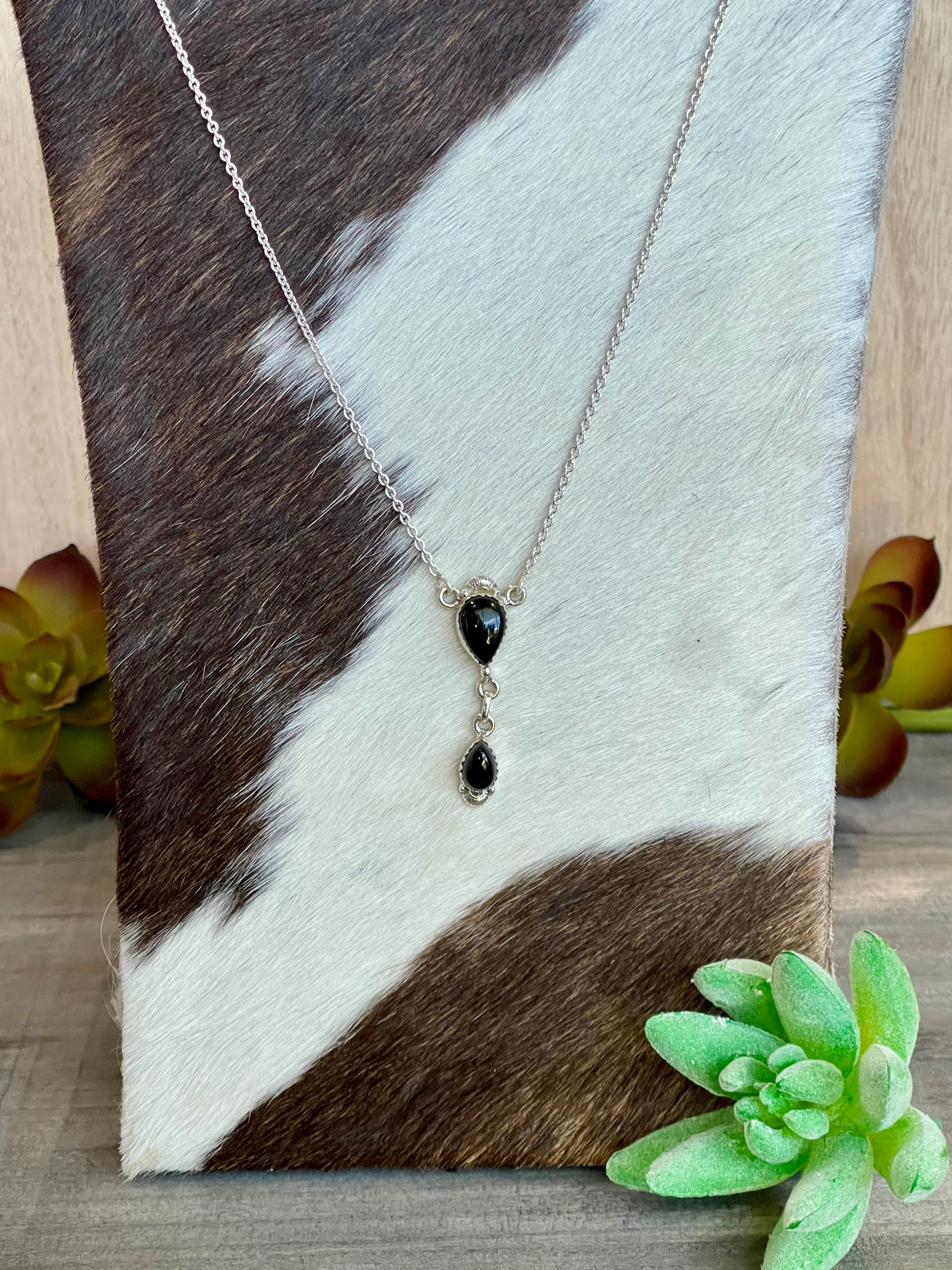 Southwest Handmade Black Onyx & Sterling Silver Chain Necklace