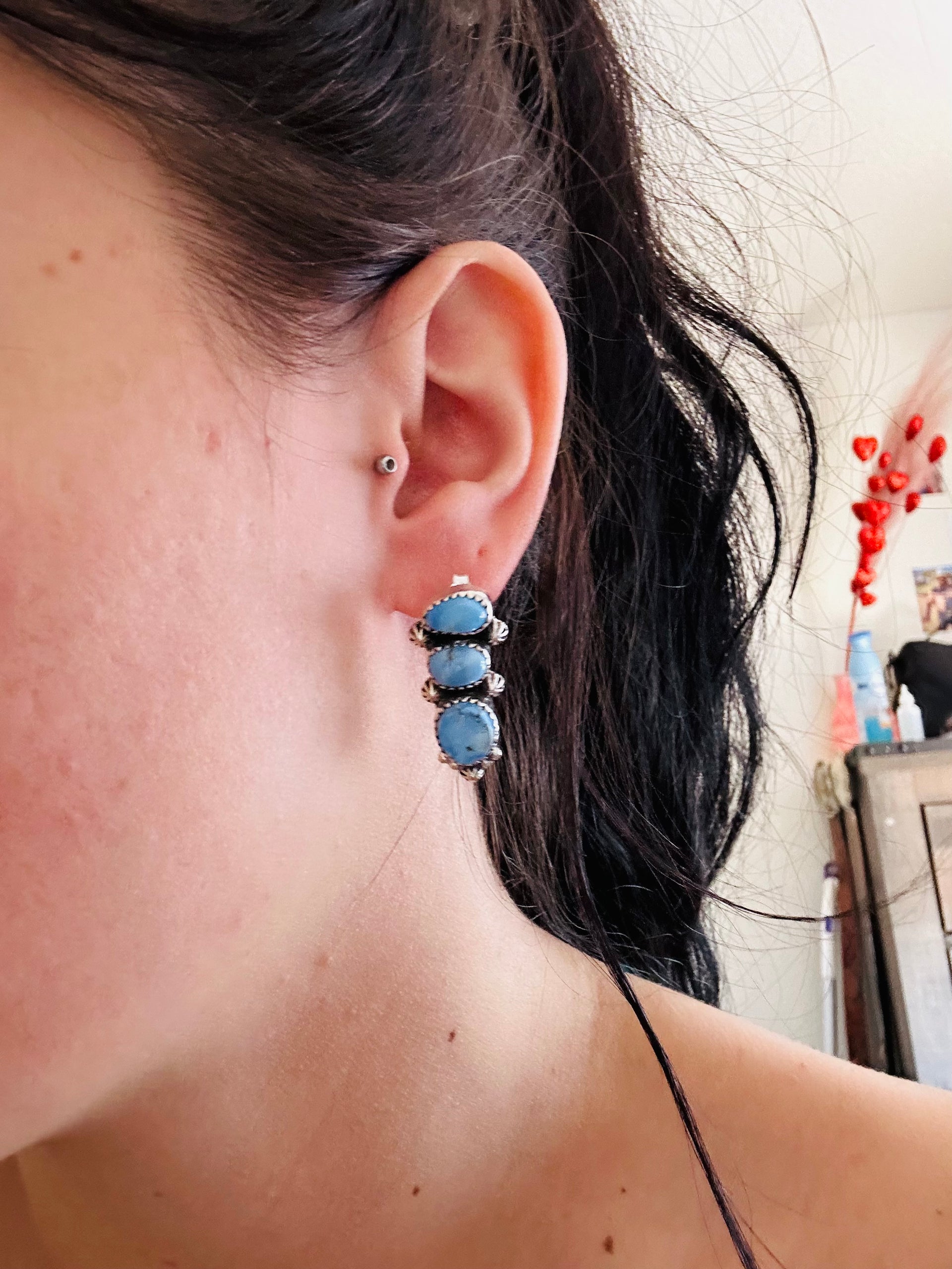 Southwest Handmade Golden Hills Turquoise & Sterling Silver Post Dangle Earrings