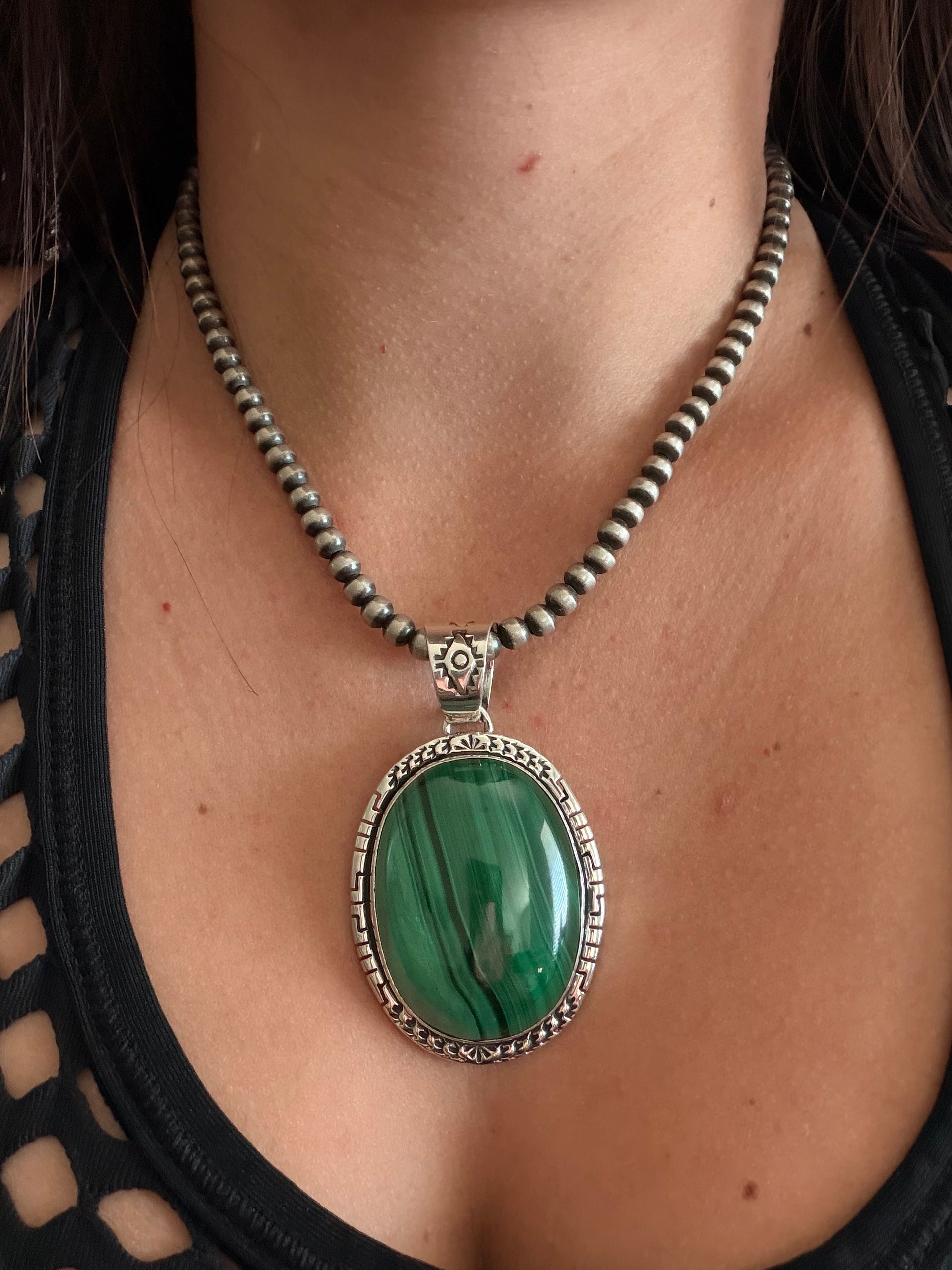 Alex Begay Malachite & Sterling Silver Pendant
