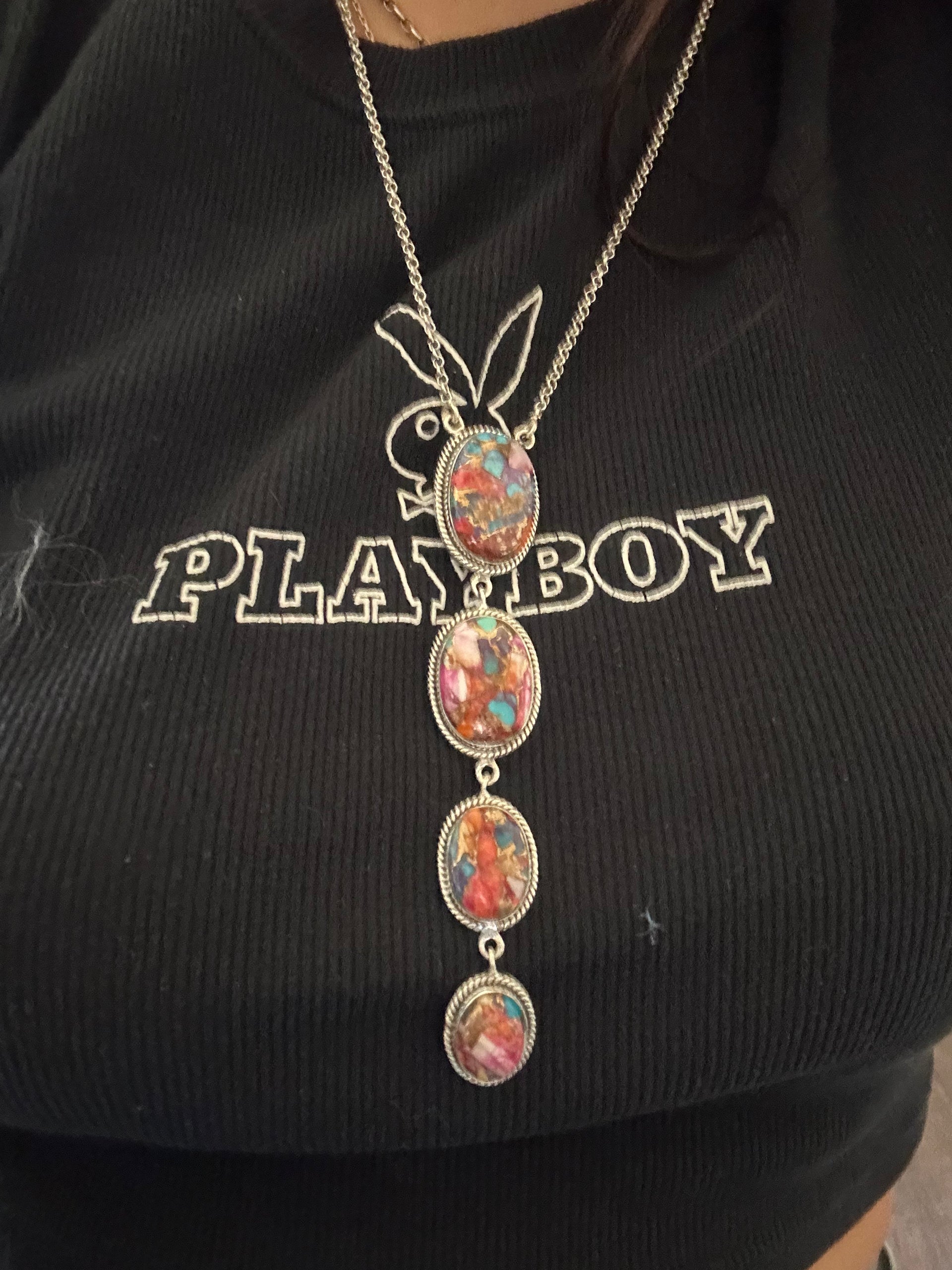 Southwest Made Mohave Turquoise & Sterling Silver Necklace