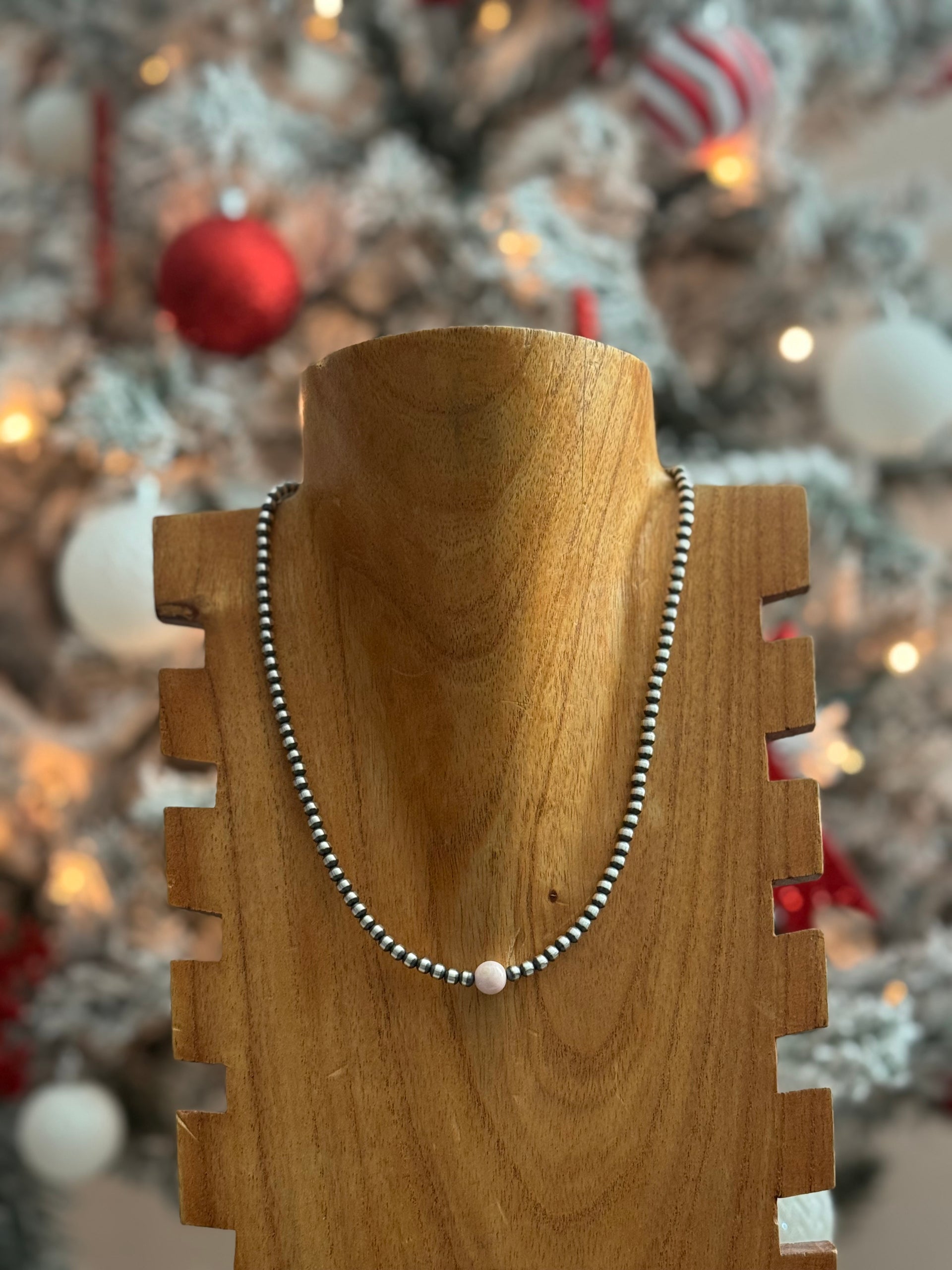 Navajo Strung Pink Conch & Sterling Silver Pearl Necklace