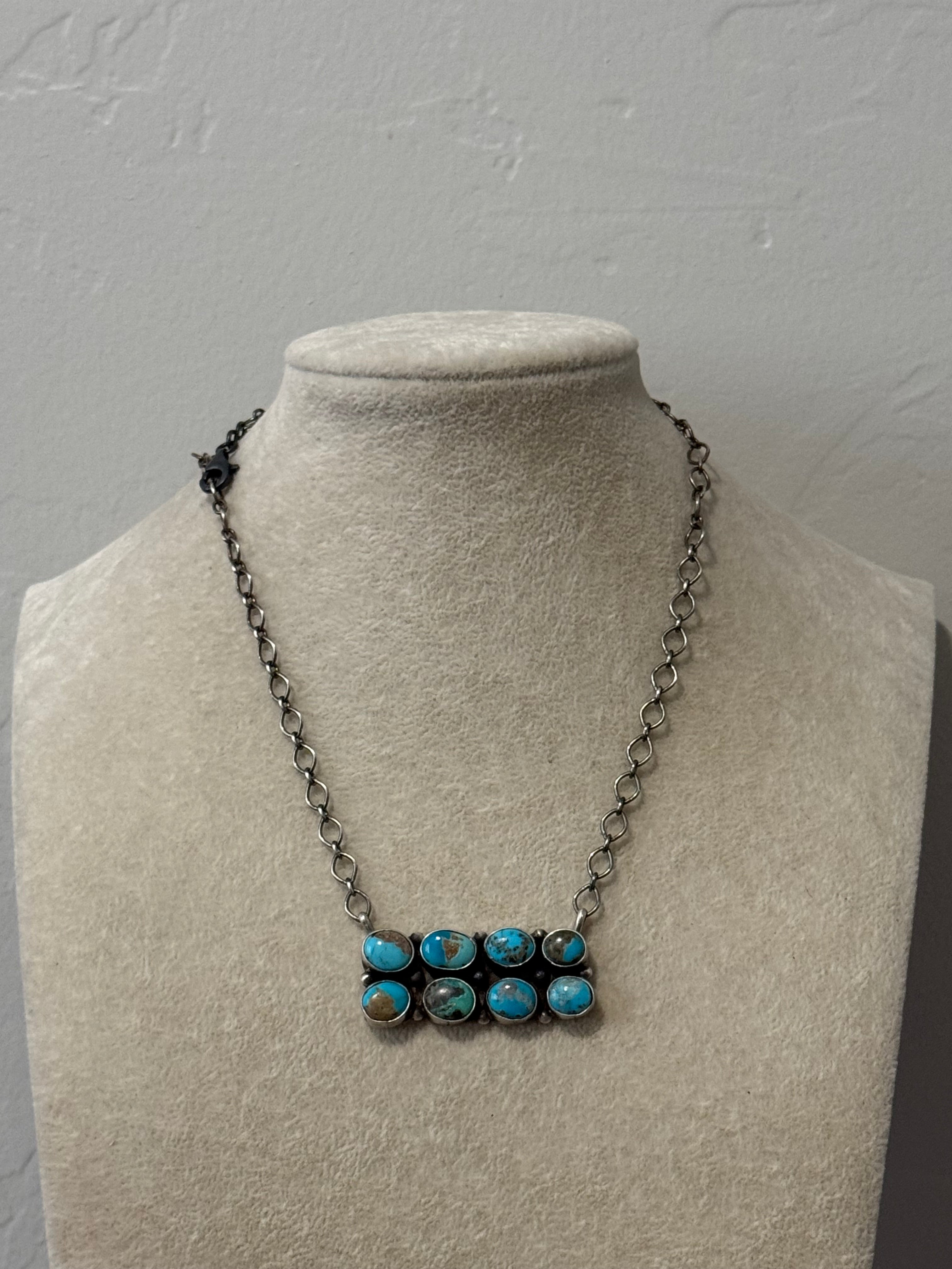 Lorenzo Juan Royston Turquoise & Sterling Silver Cluster Bar Necklace