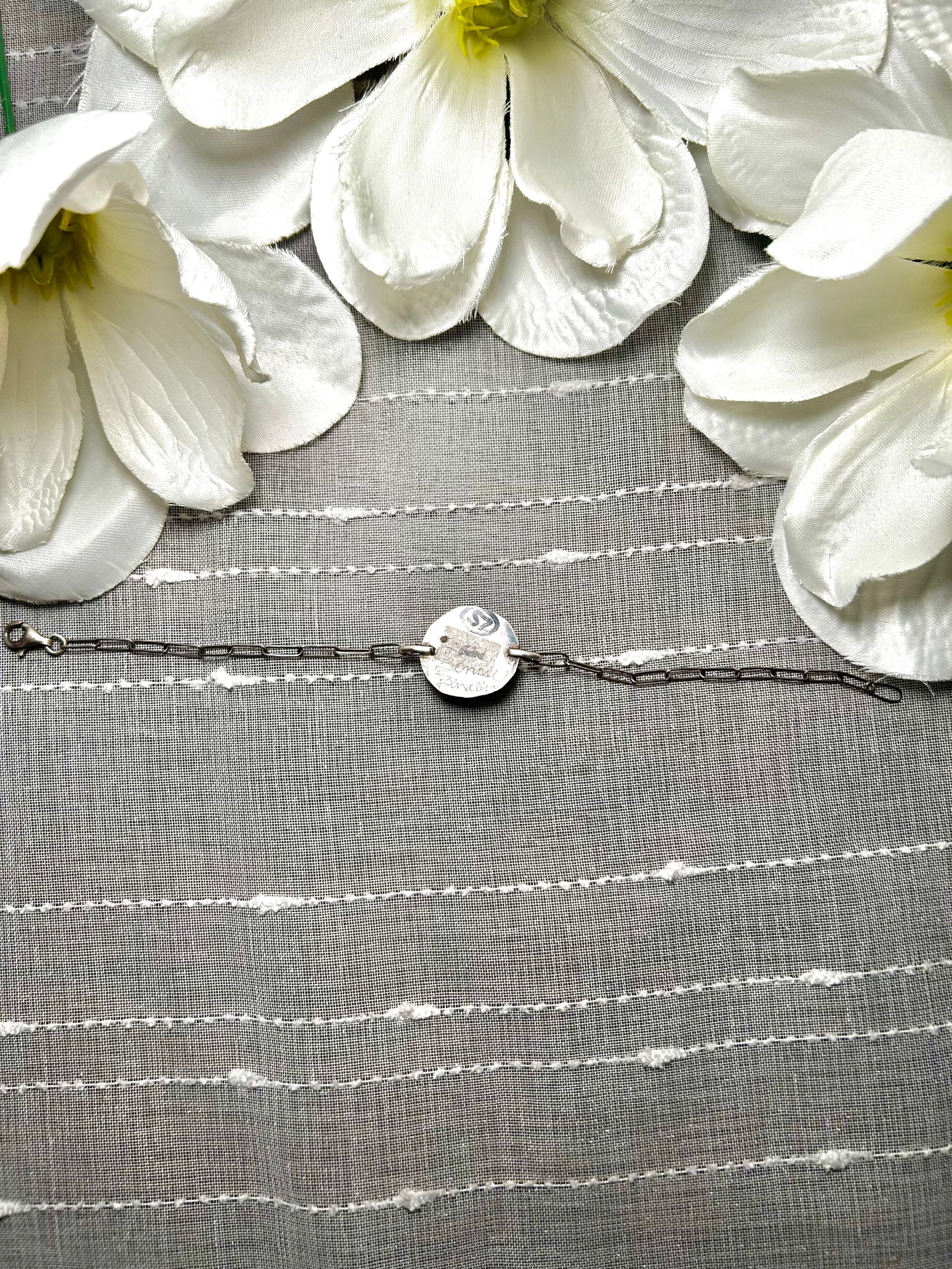 Navajo Made White Buffalo & Sterling Silver Link Bracelet