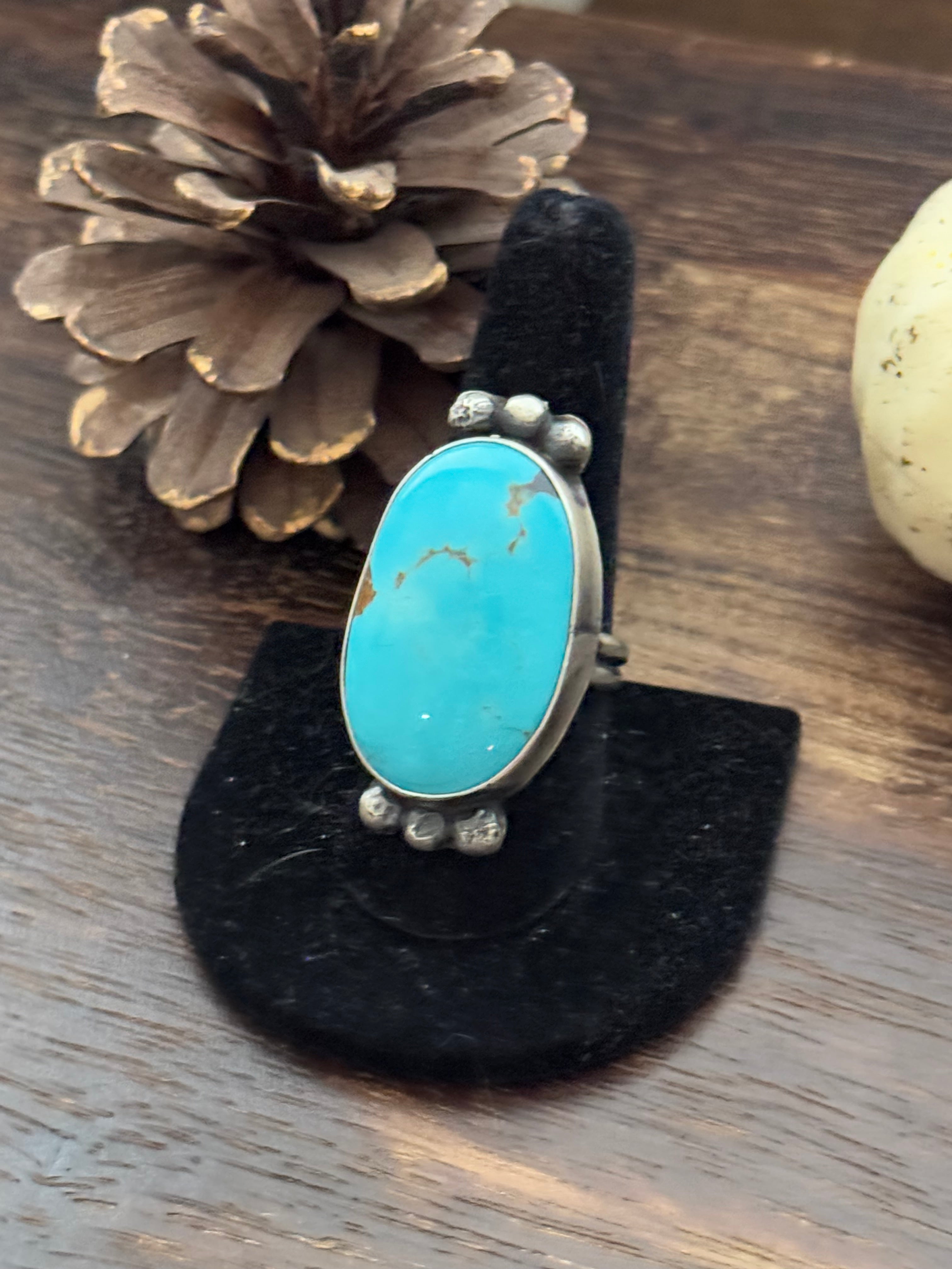 Navajo Made Kingman Turquoise & Sterling Silver Ring Size 9.75