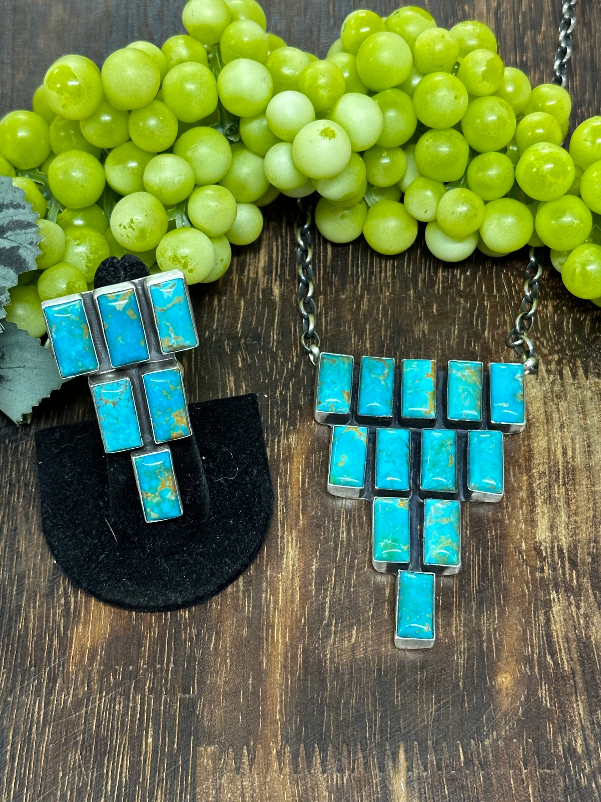 Donovan Skeets Kingman Turquoise & Sterling Silver Cluster Necklace & Adjustable Ring Set
