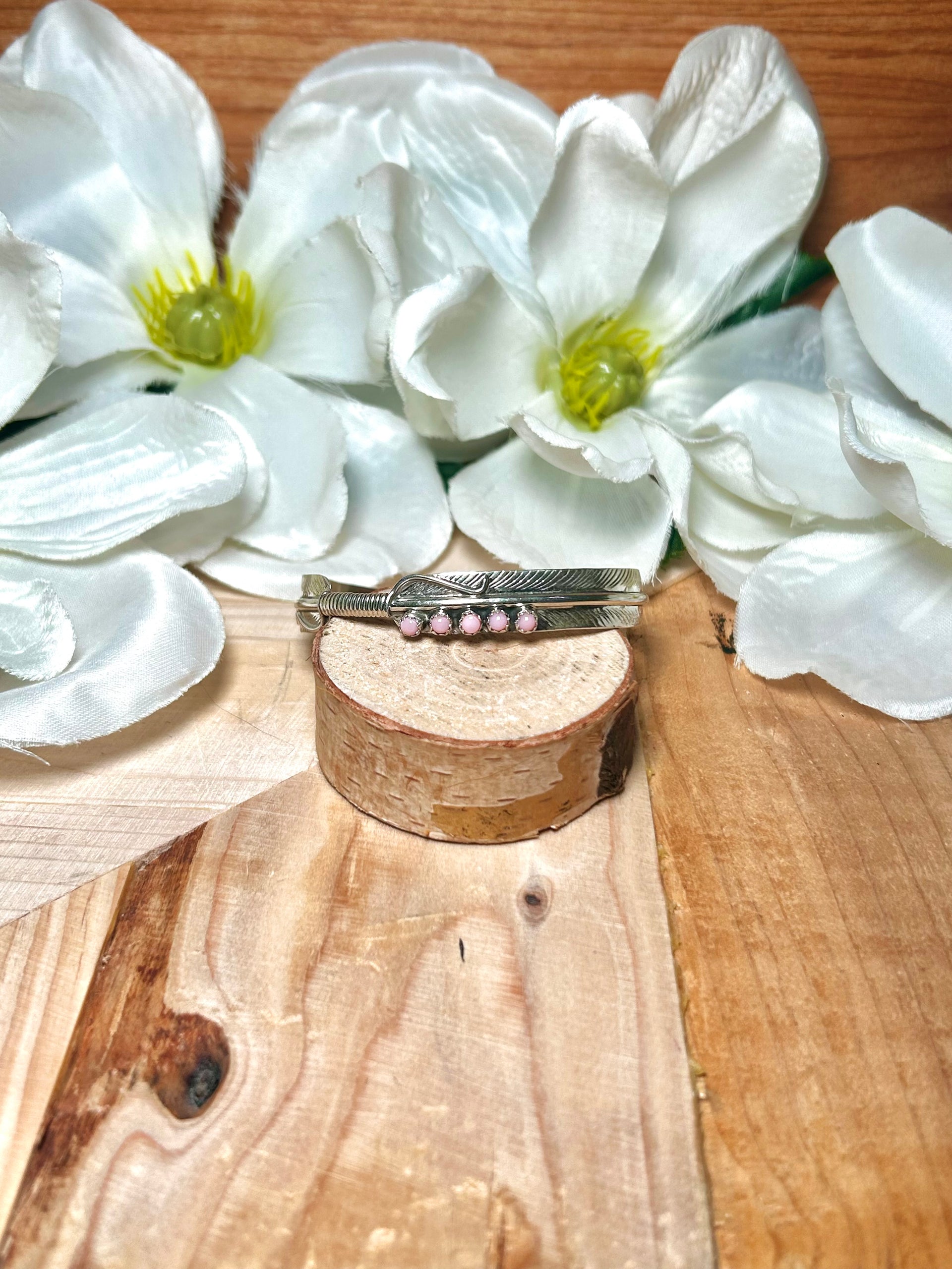 Aaron Davis Pink Conch & Sterling Silver Cuff Bracelet