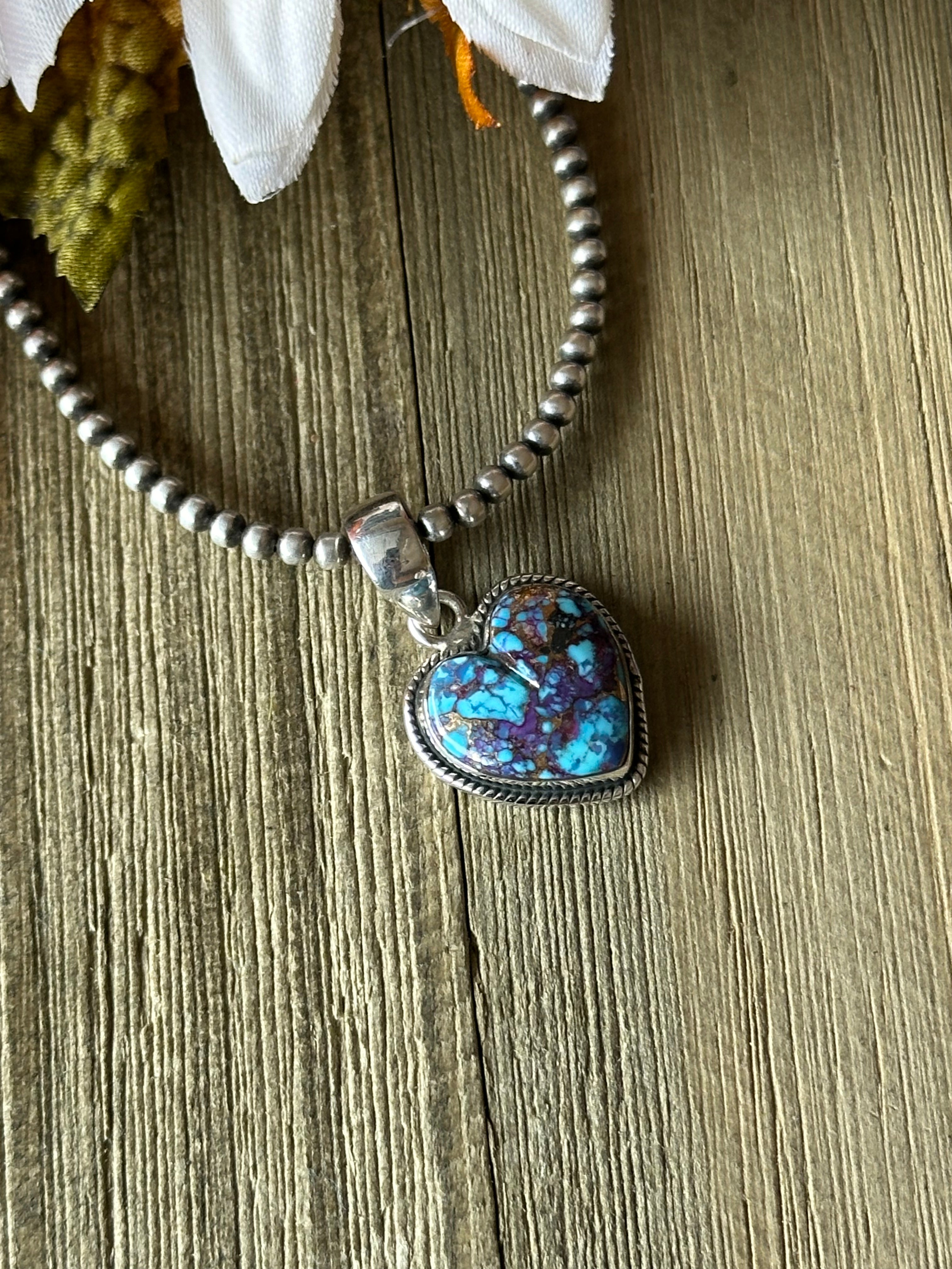 Southwest Handmade Purple Mohave Turquoise & Sterling Silver Heart Pendant