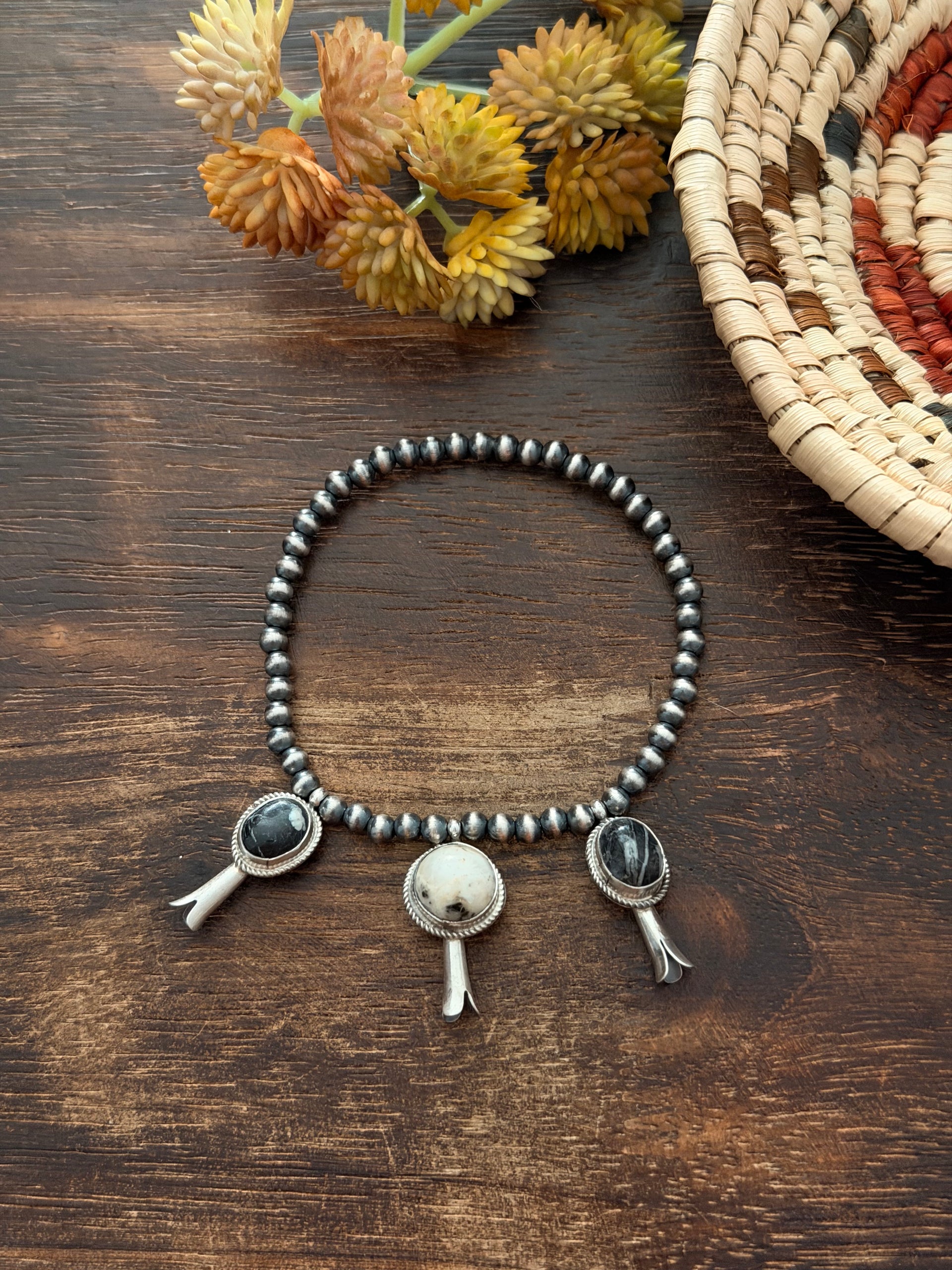 George Rios Multi Stone & Sterling Silver Hand Strung Pearl Beaded Stretch Bracelet