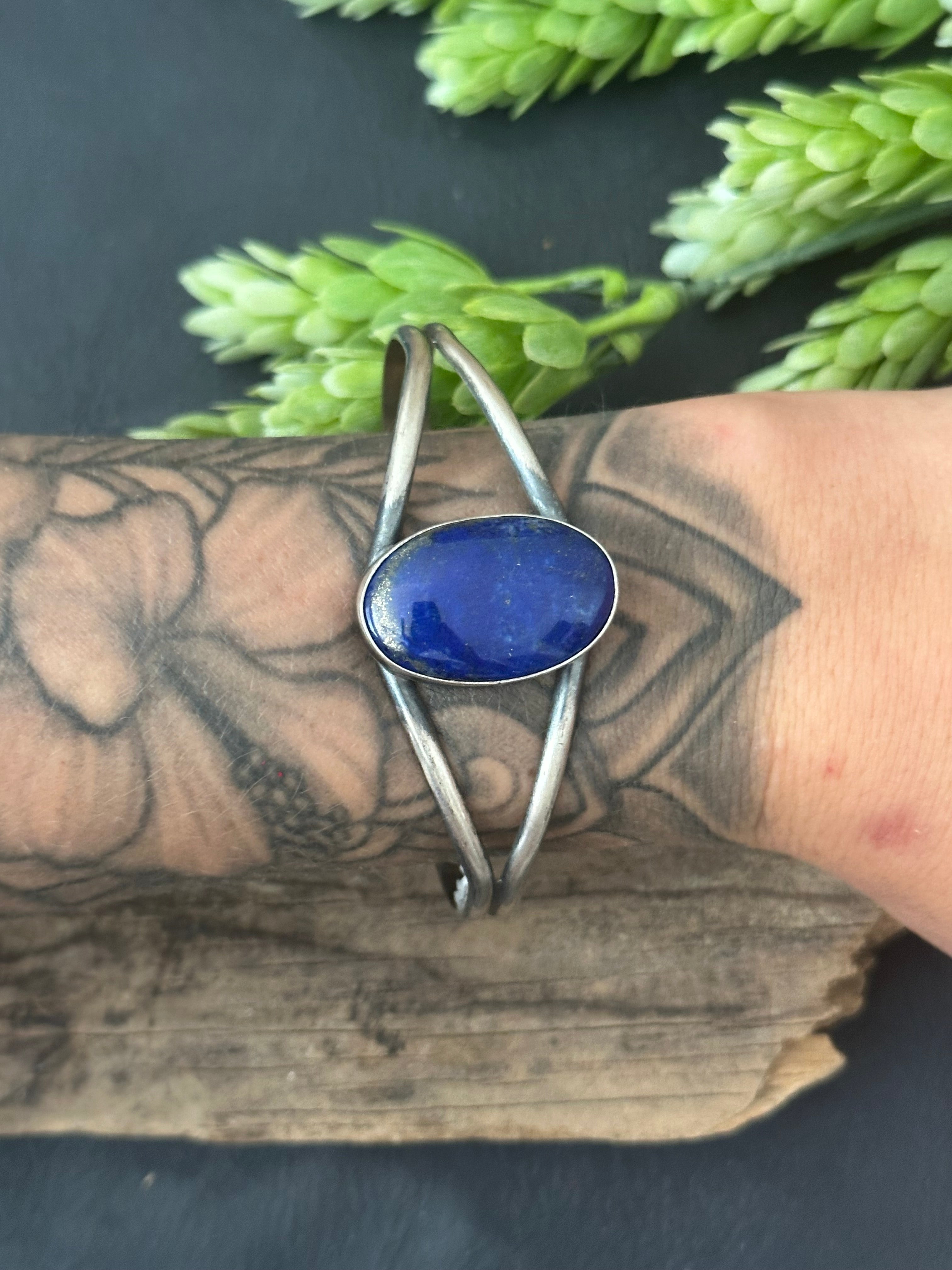 Navajo Made Lapis & Sterling Silver Cuff Bracelet