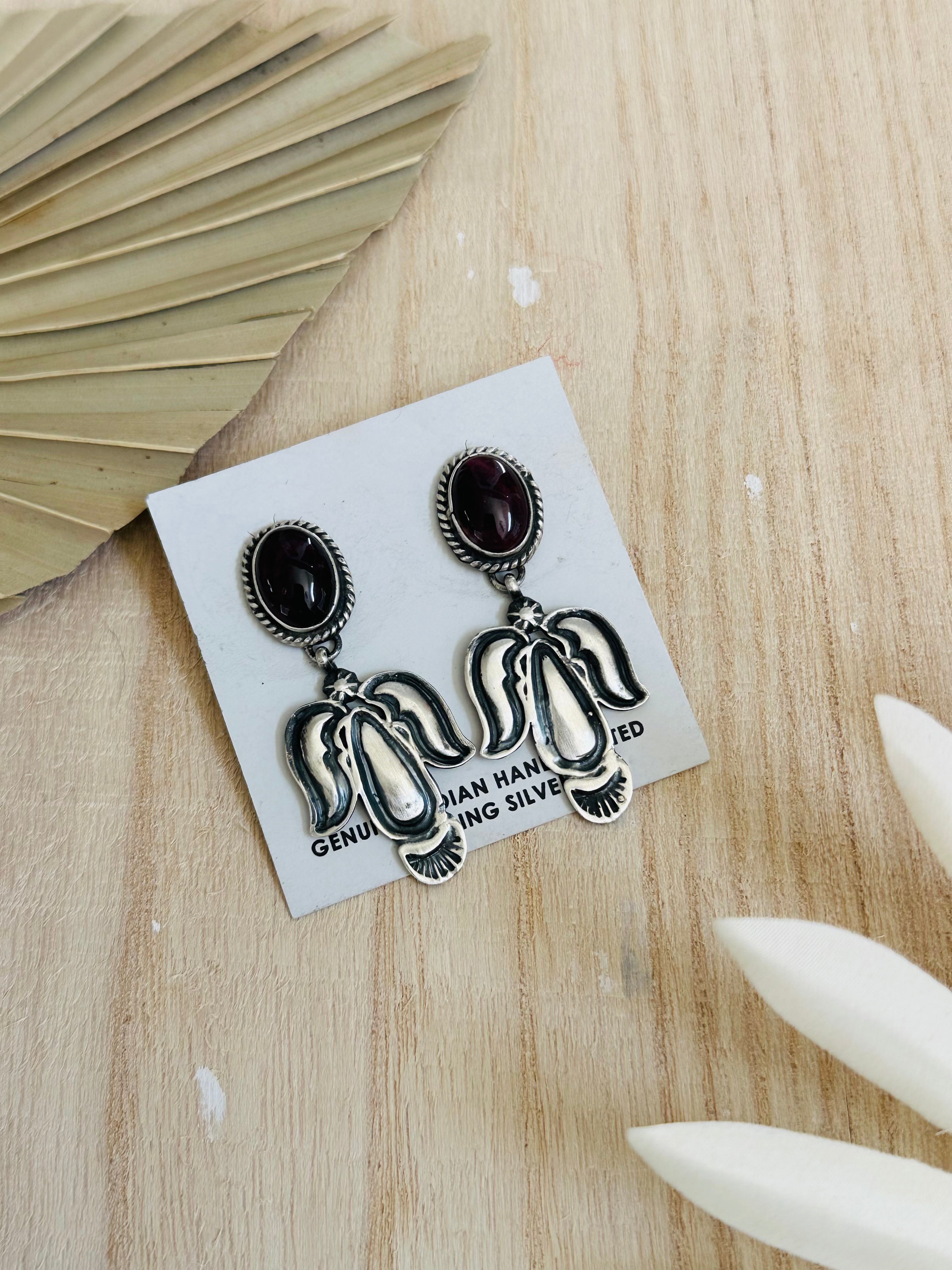 Navajo Made Purple Spiny Oyster & Sterling Silver Post Earrings