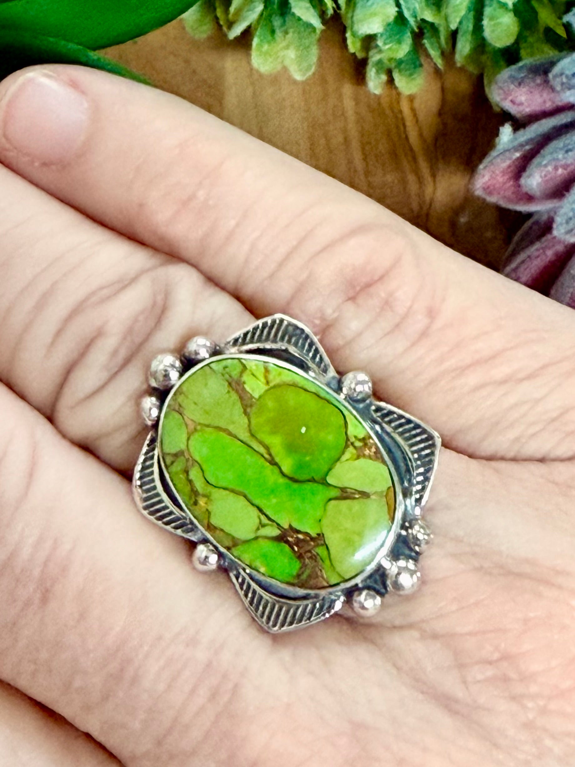 Southwest Handmade Mohave & Sterling Silver Ring Size 8