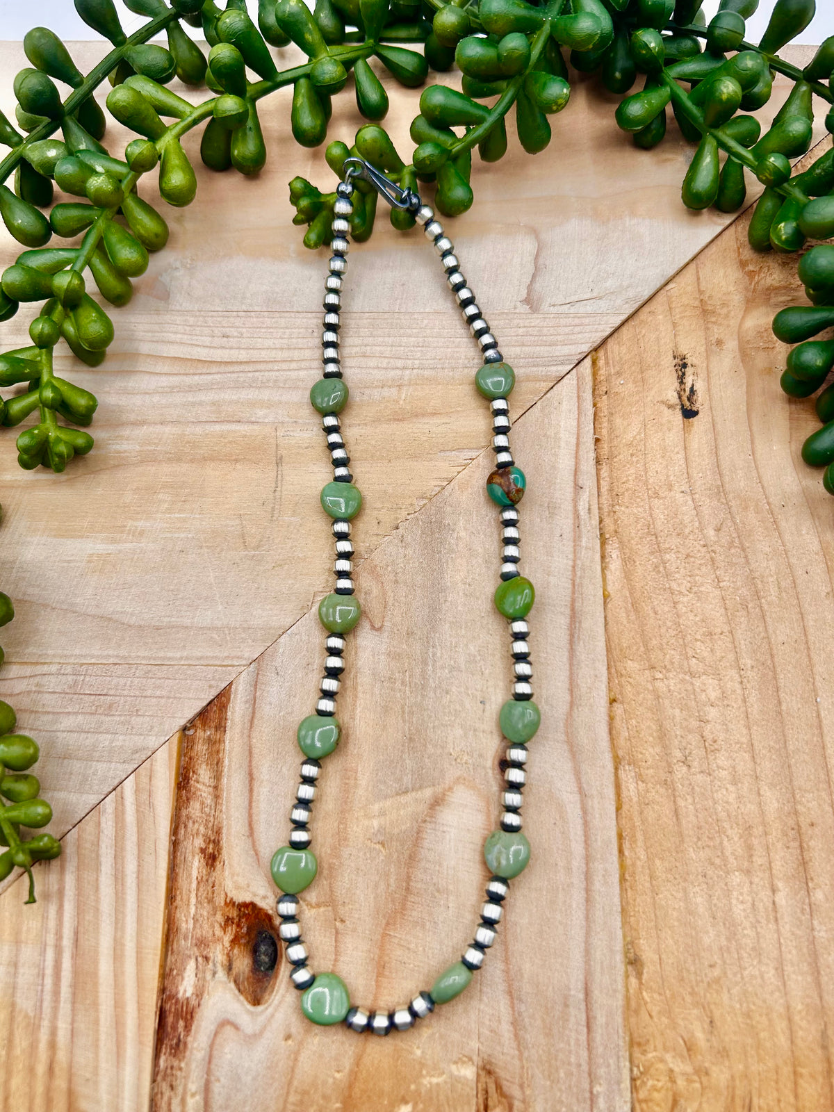 Navajo Made Strung Kingman Turquoise & Sterling Silver Necklace
