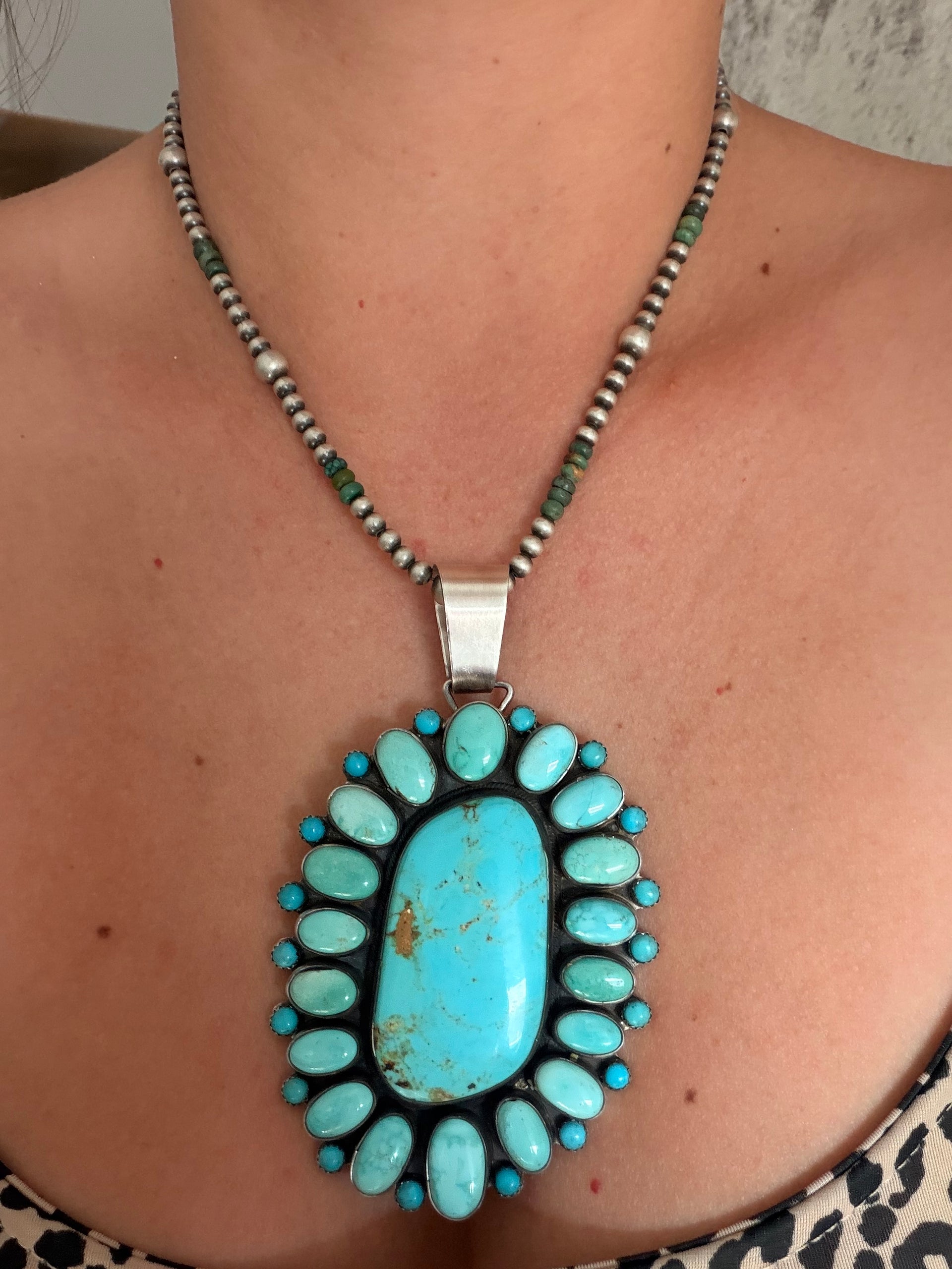 Antionette Martinez Kingman Turquoise & Sterling Silver Cluster Pendant