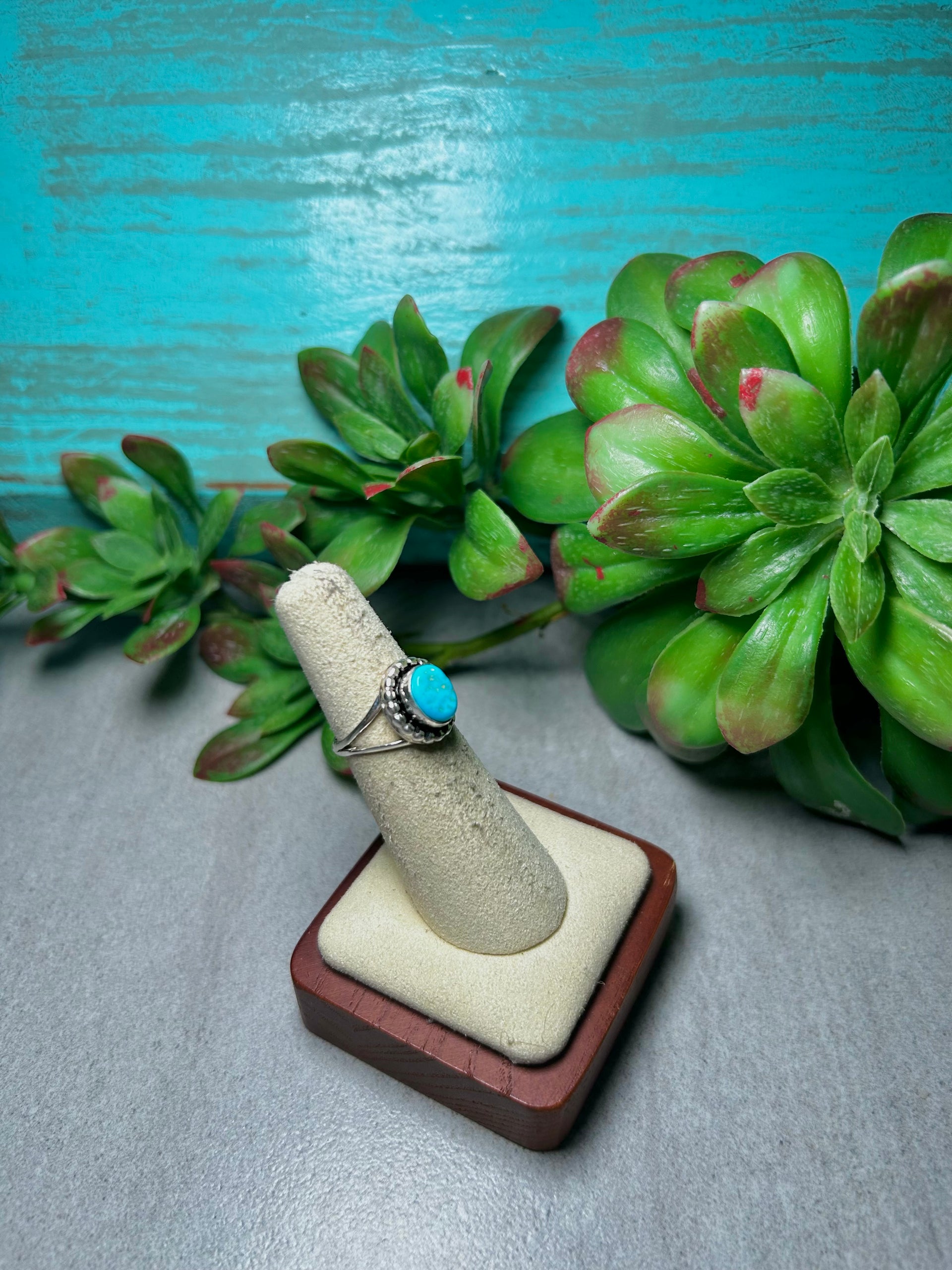 Navajo Made Kingman Turquoise & Sterling Silver Cluster Ring Size 5.25