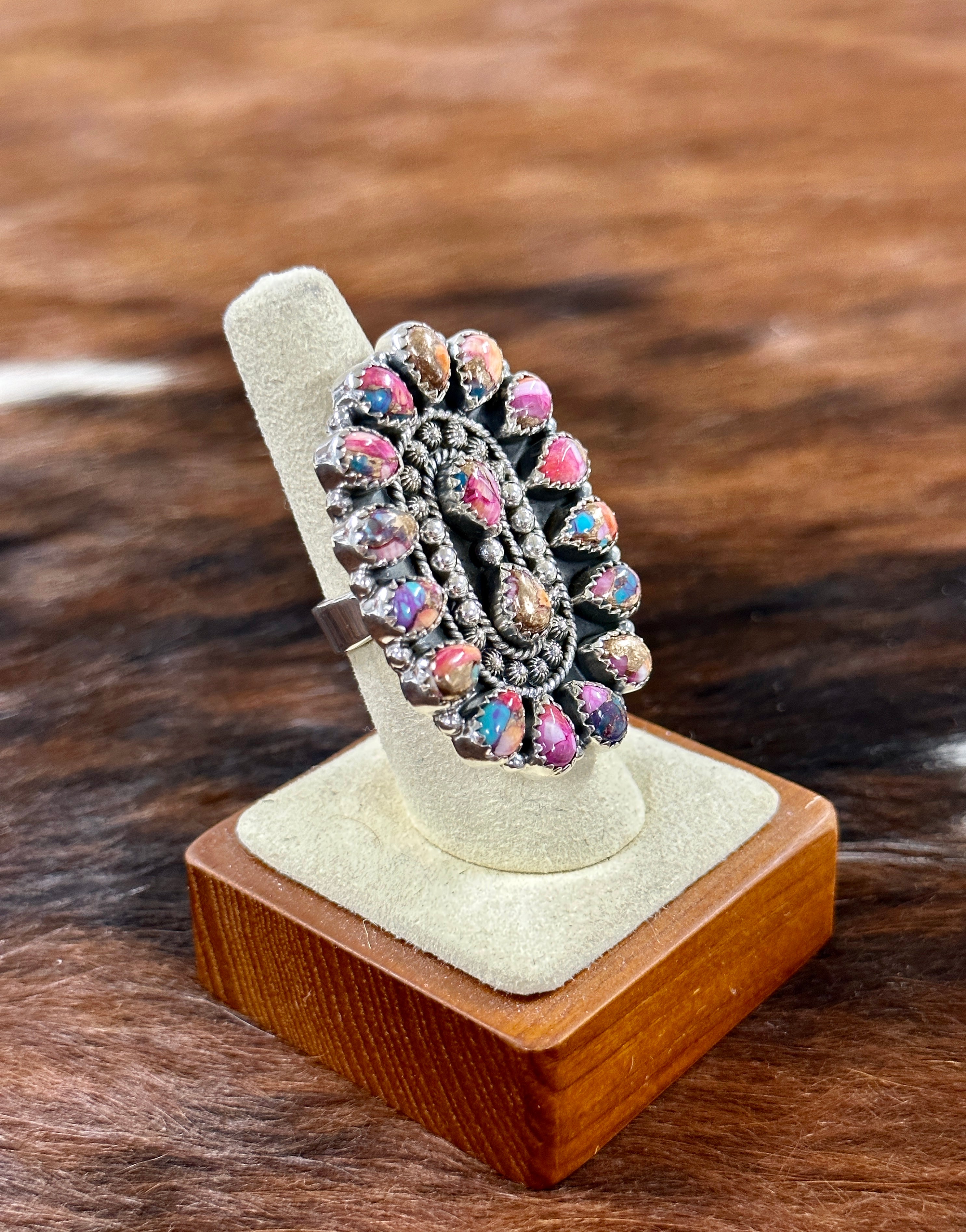 Southwest Handmade Pink Mohave Turquoise & Sterling Silver Adjustable Ring