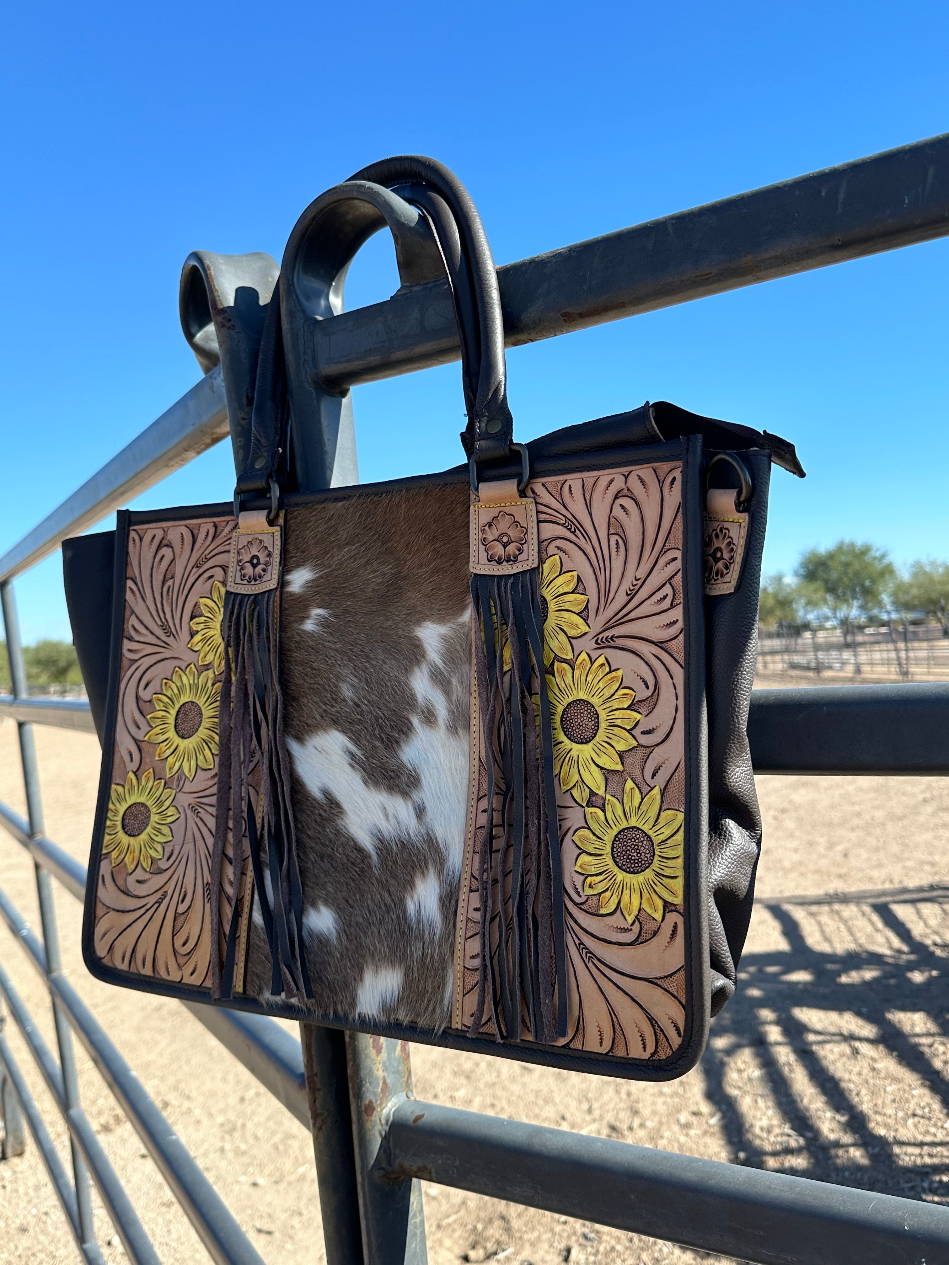 Genuine Tooled Leather & Cowhide Fringe Purse