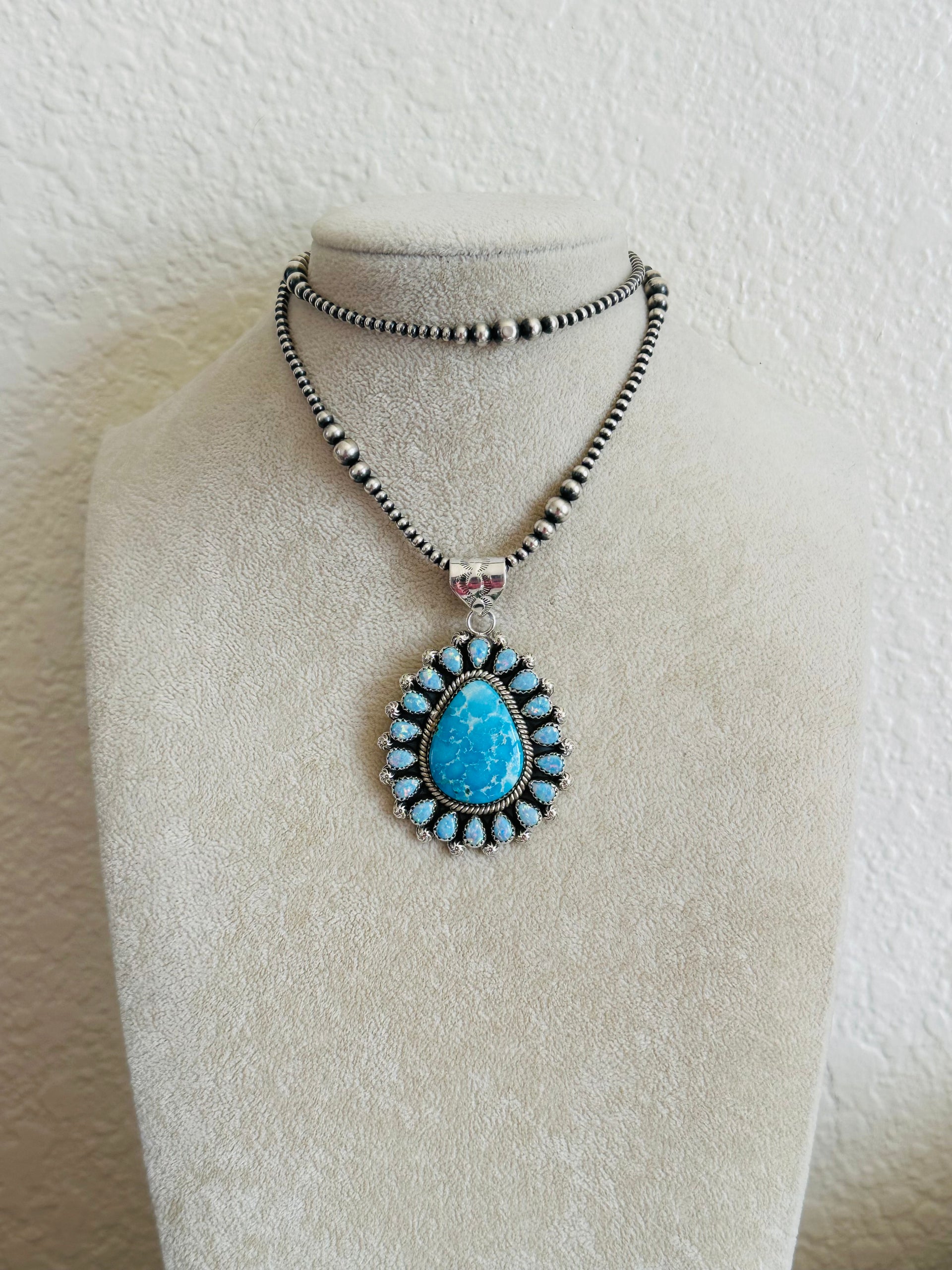 Southwest Handmade Multi Stone & Sterling Silver Cluster Pendant