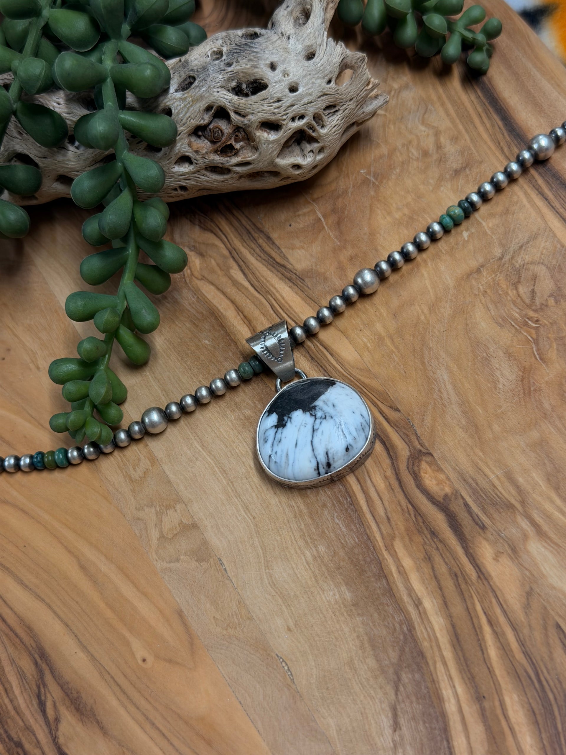 Dave Skeets White Buffalo & Sterling Silver Pendant