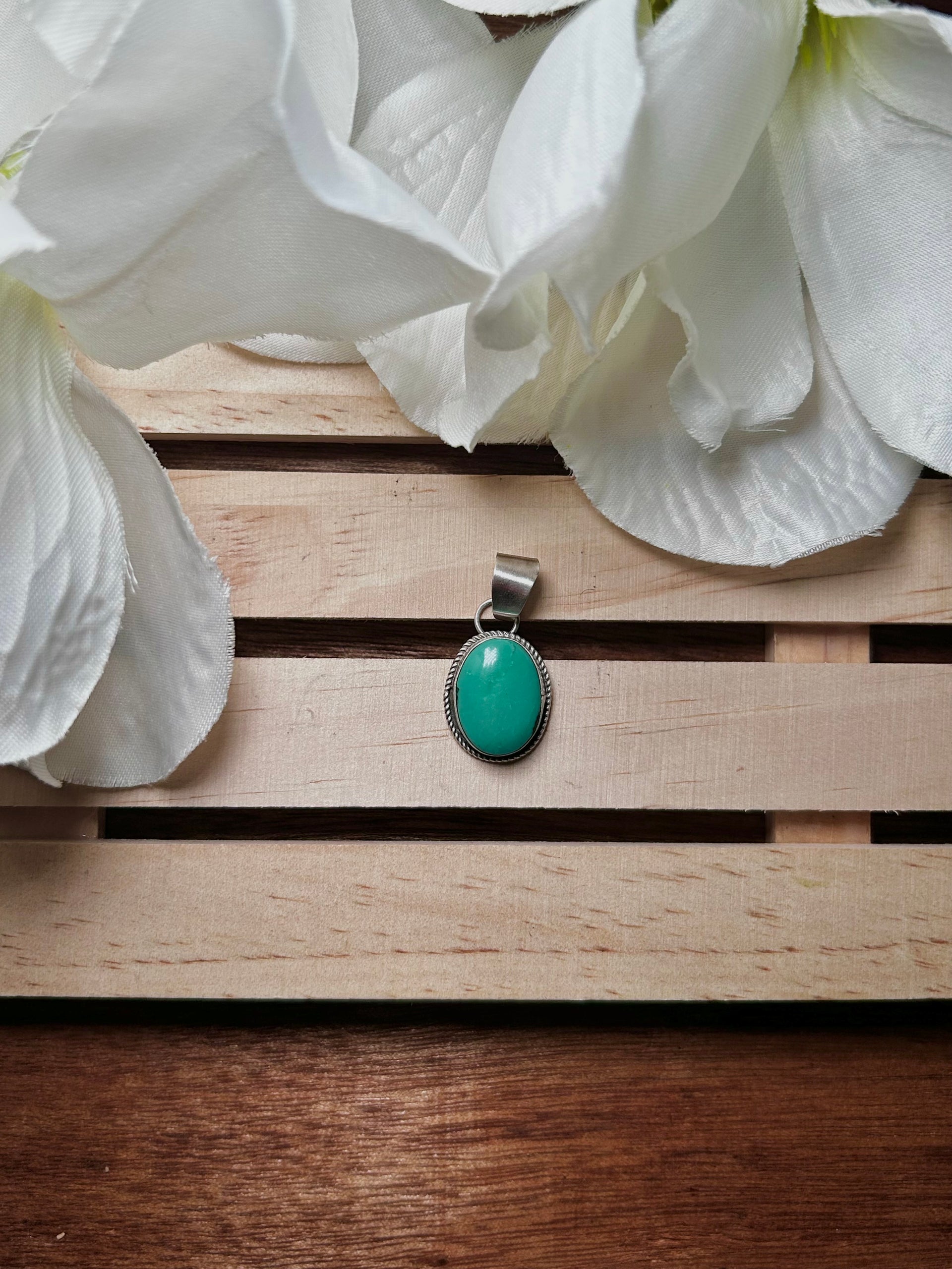 Navajo Made Hubei Turquoise & Sterling Silver Pendant
