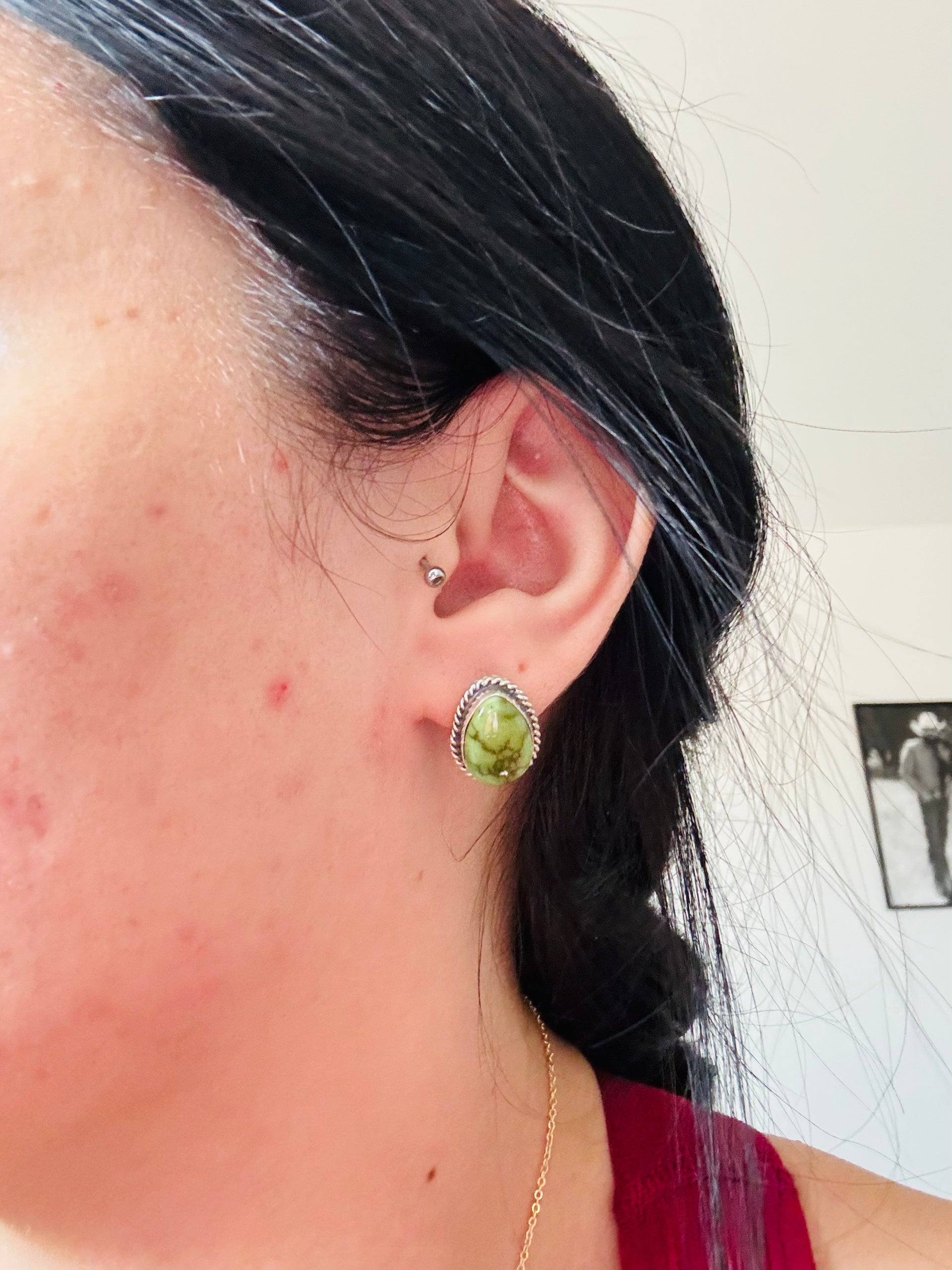 Navajo Made Sonoran Mountain Turquoise & Sterling Silver Post Earrings