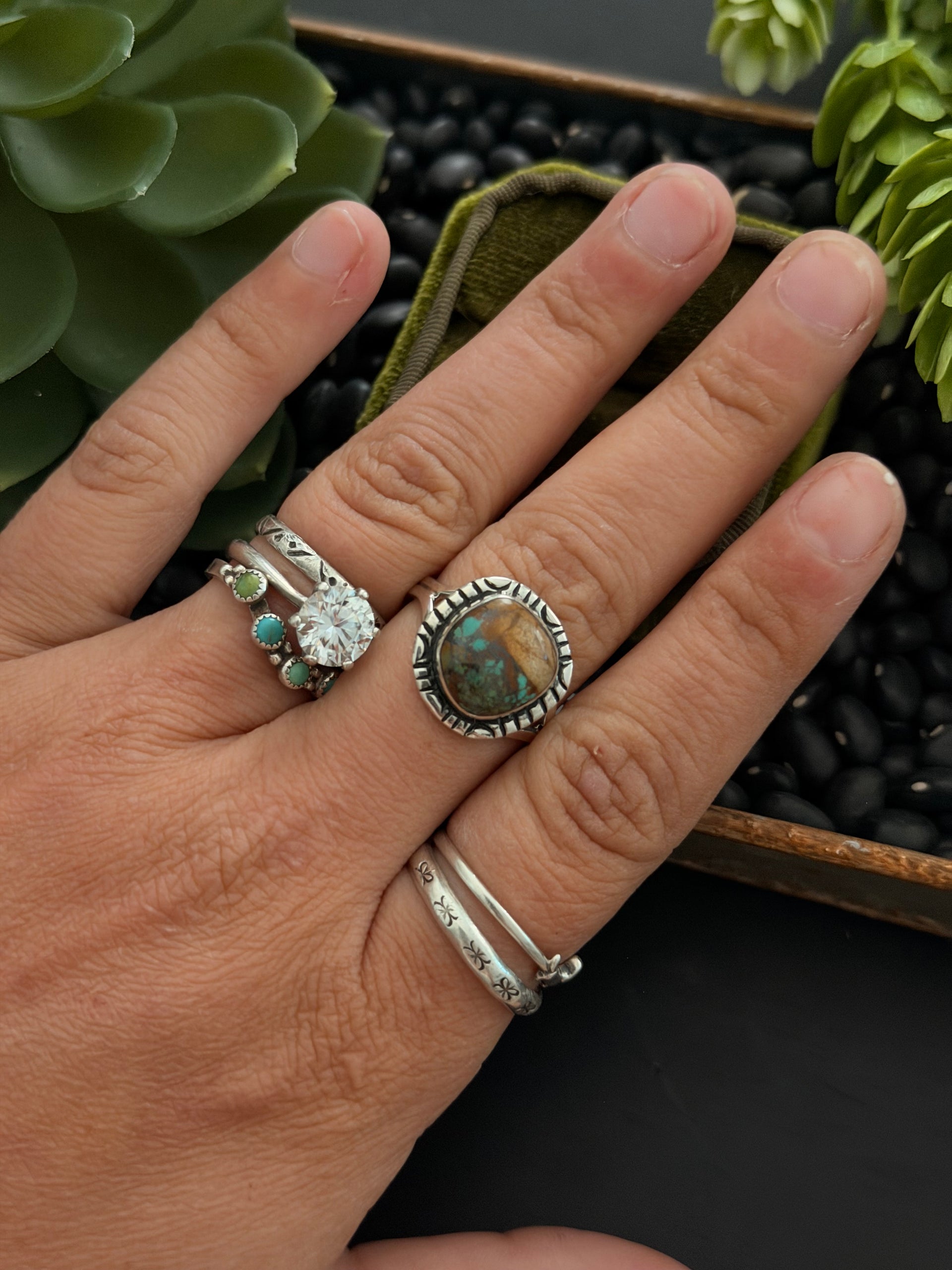 Navajo Made Royston Turquoise & Sterling Silver Ring Size 8.75