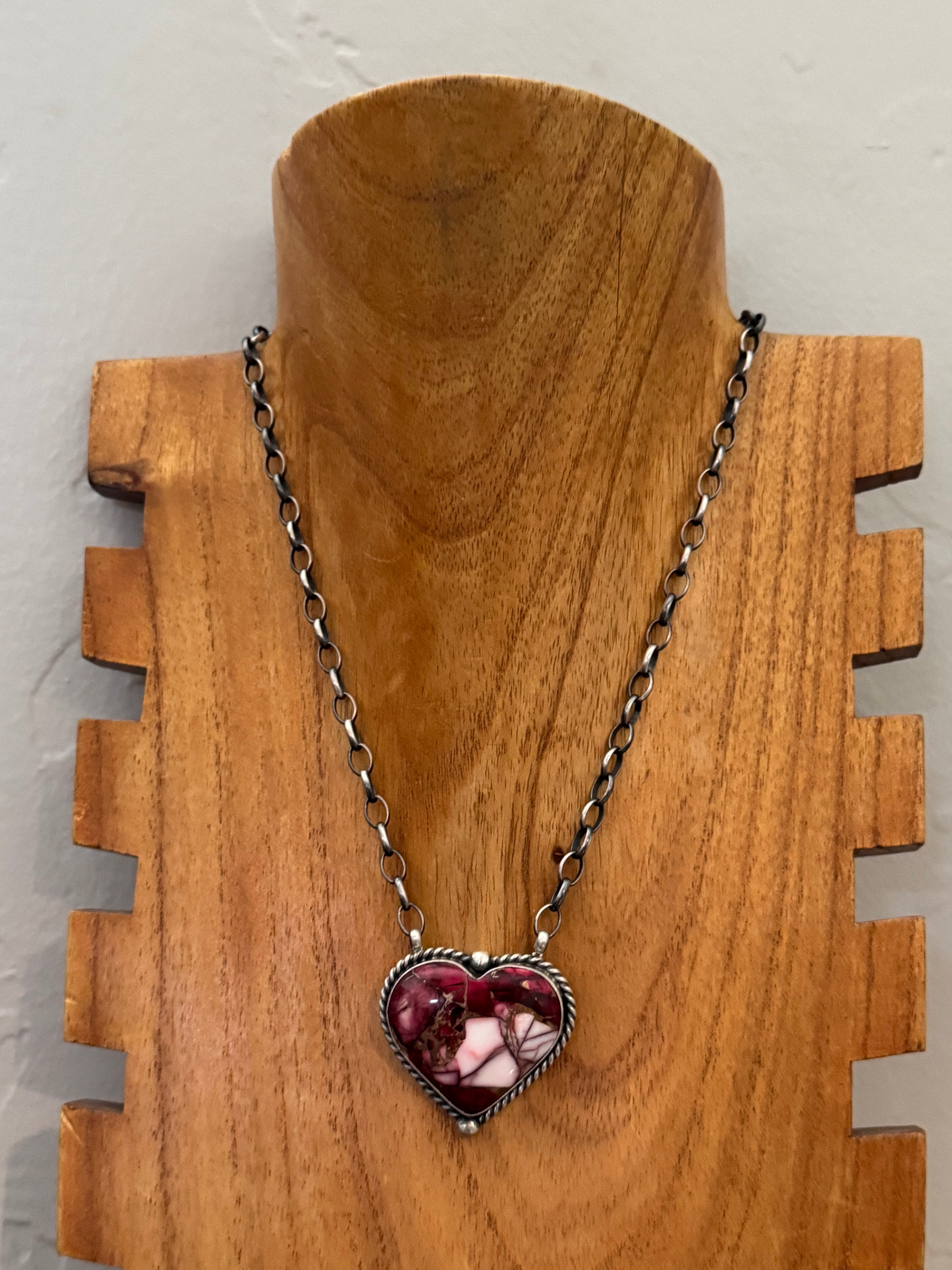 Johnny Dixon Rose Dahlia & Sterling Silver Heart Necklace