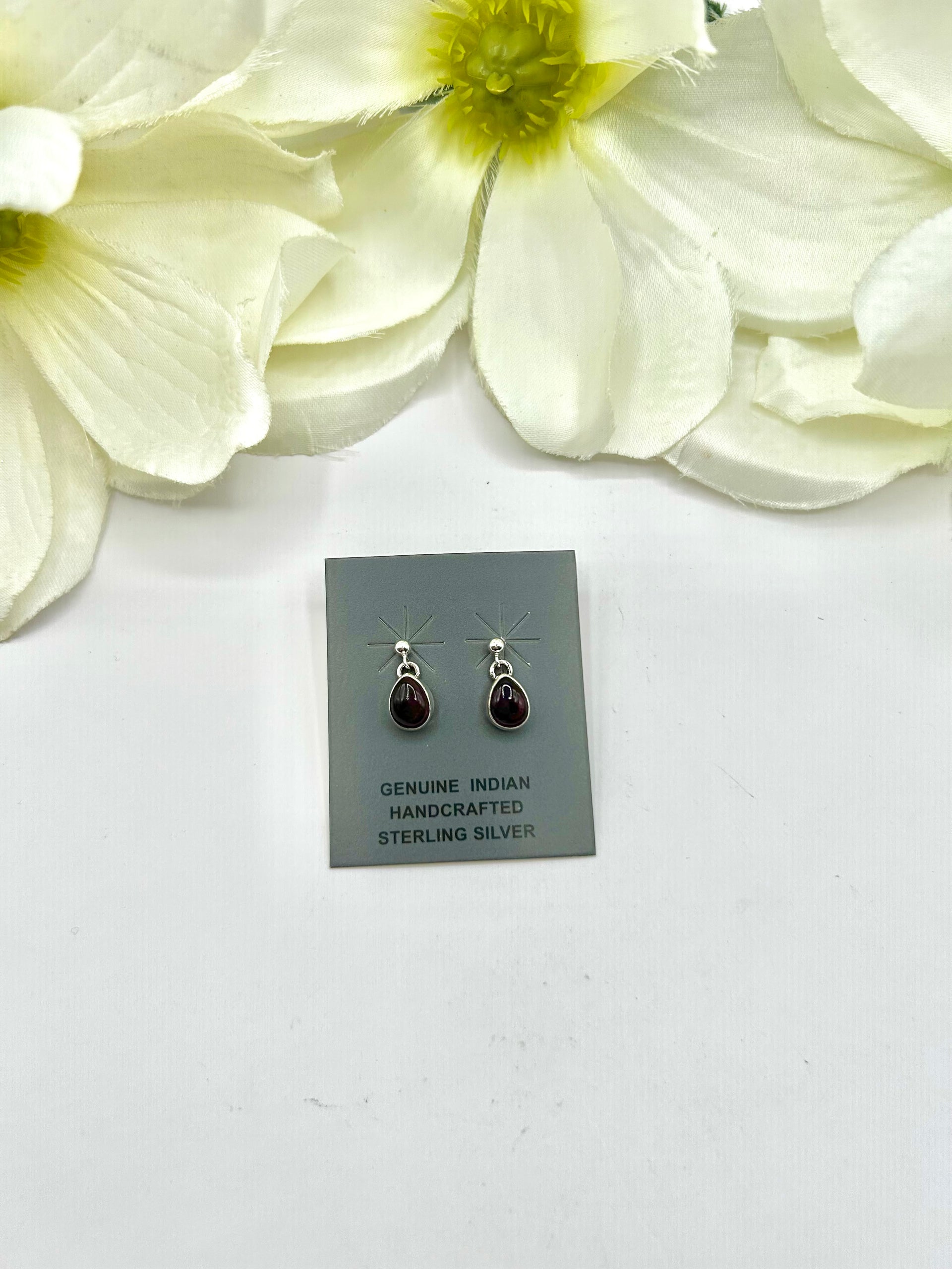 Navajo Made Purple Spiny Oyster & Sterling Silver Post Dangle Earrings