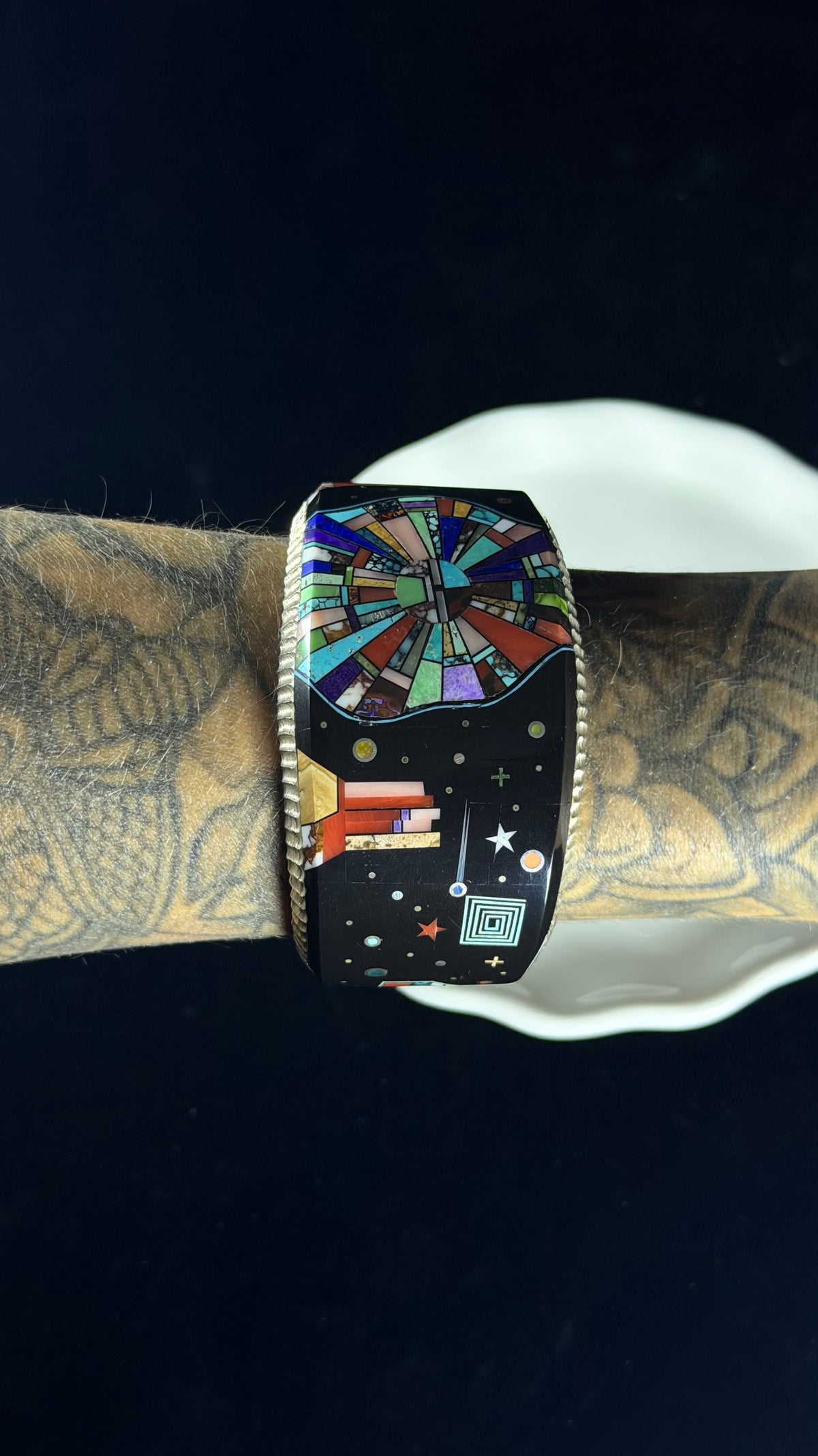 Alvin Yellowhorse Multi Stone & Sterling Silver Inlay Galaxy Cuff Bracelet