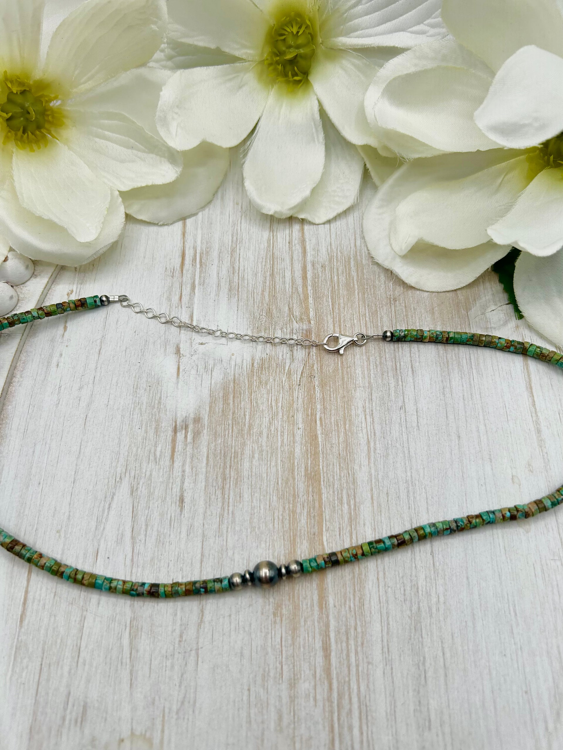 Navajo Made Strung Heshi Turquoise & Sterling Silved Necklace