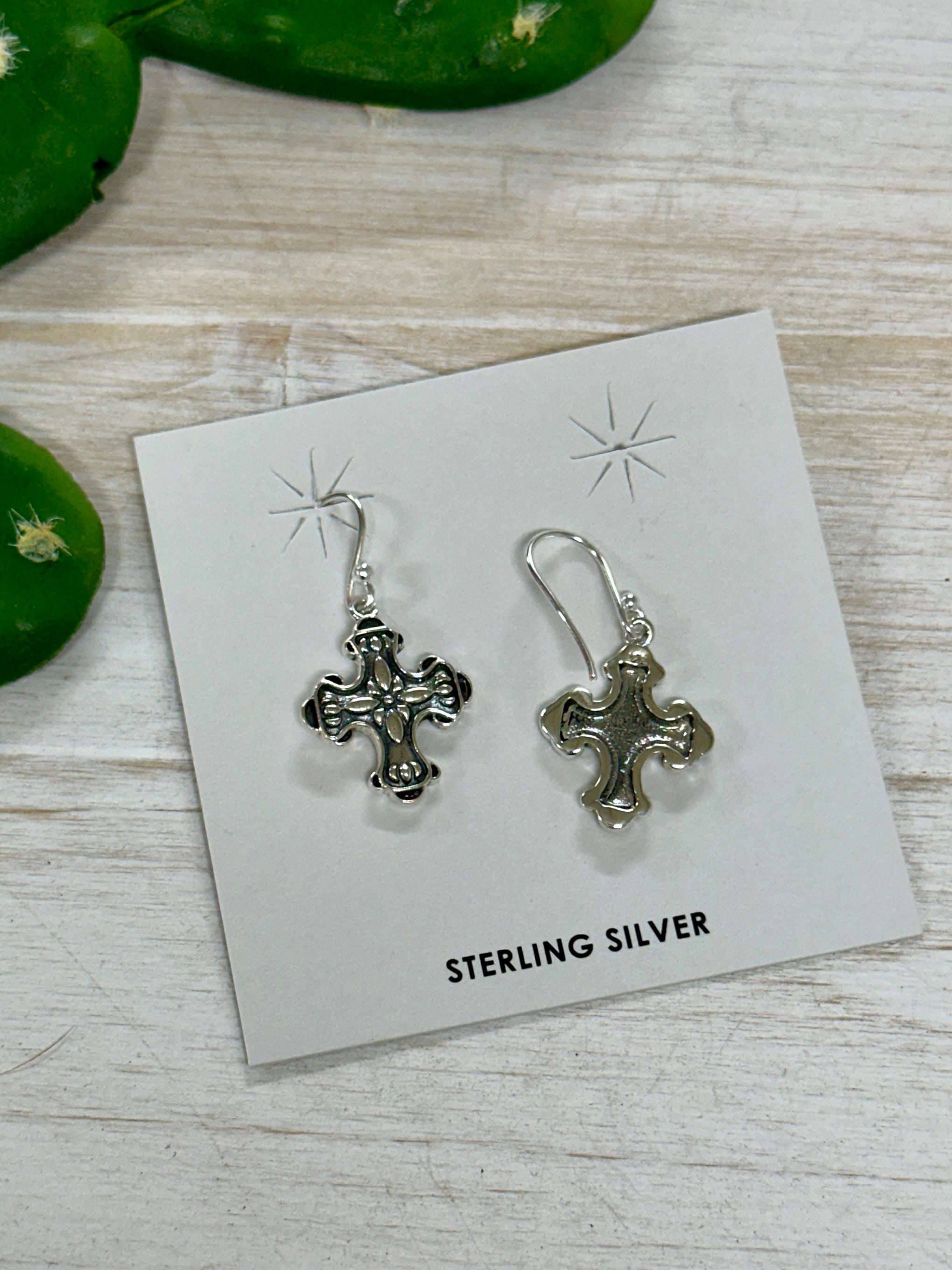 Southwest Handmade Sterling Silver Cross Dangles Earrings