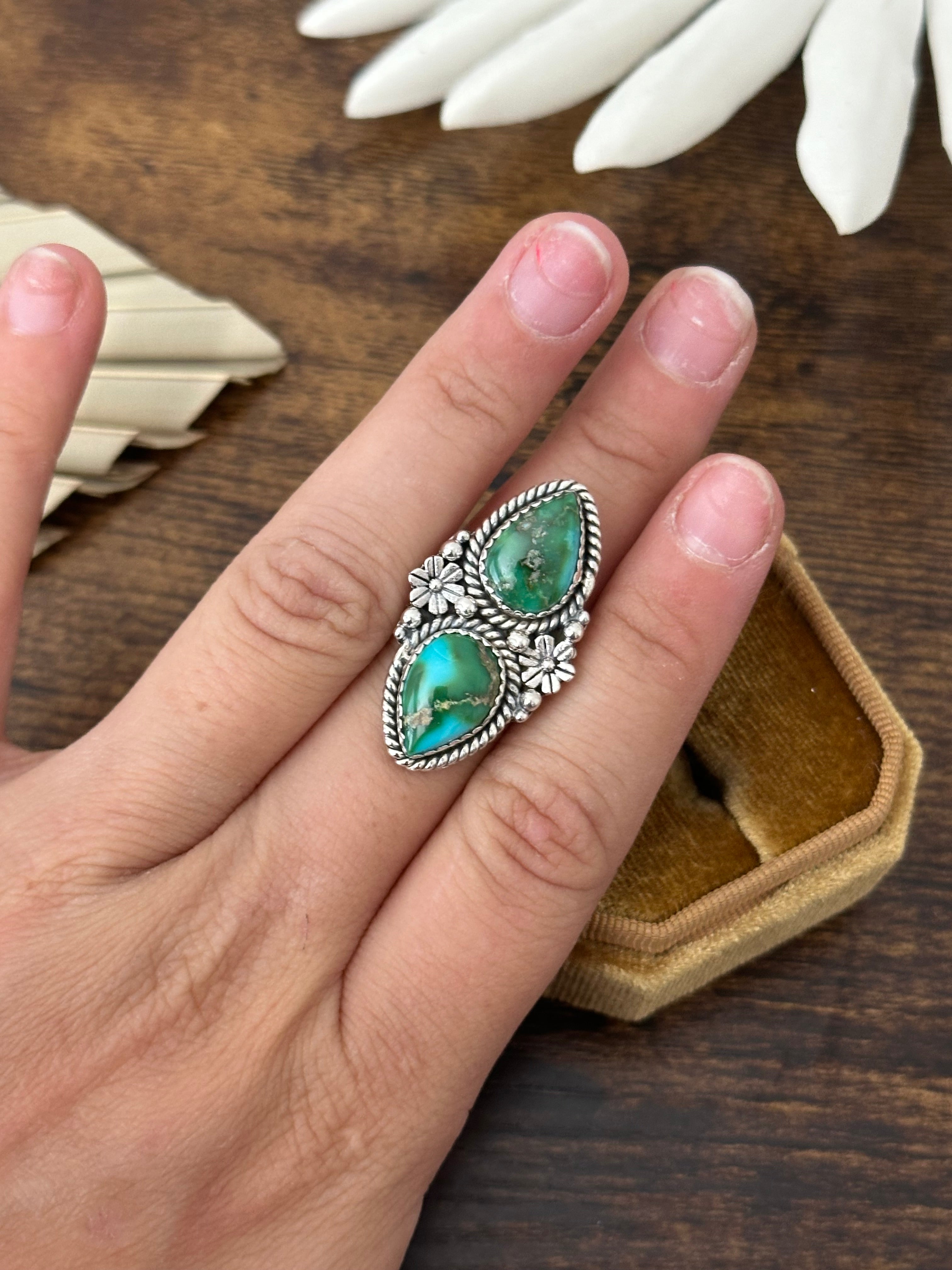 Southwest Handmade Sonoran Mountain Turquoise & Sterling Silver Adjustable Ring