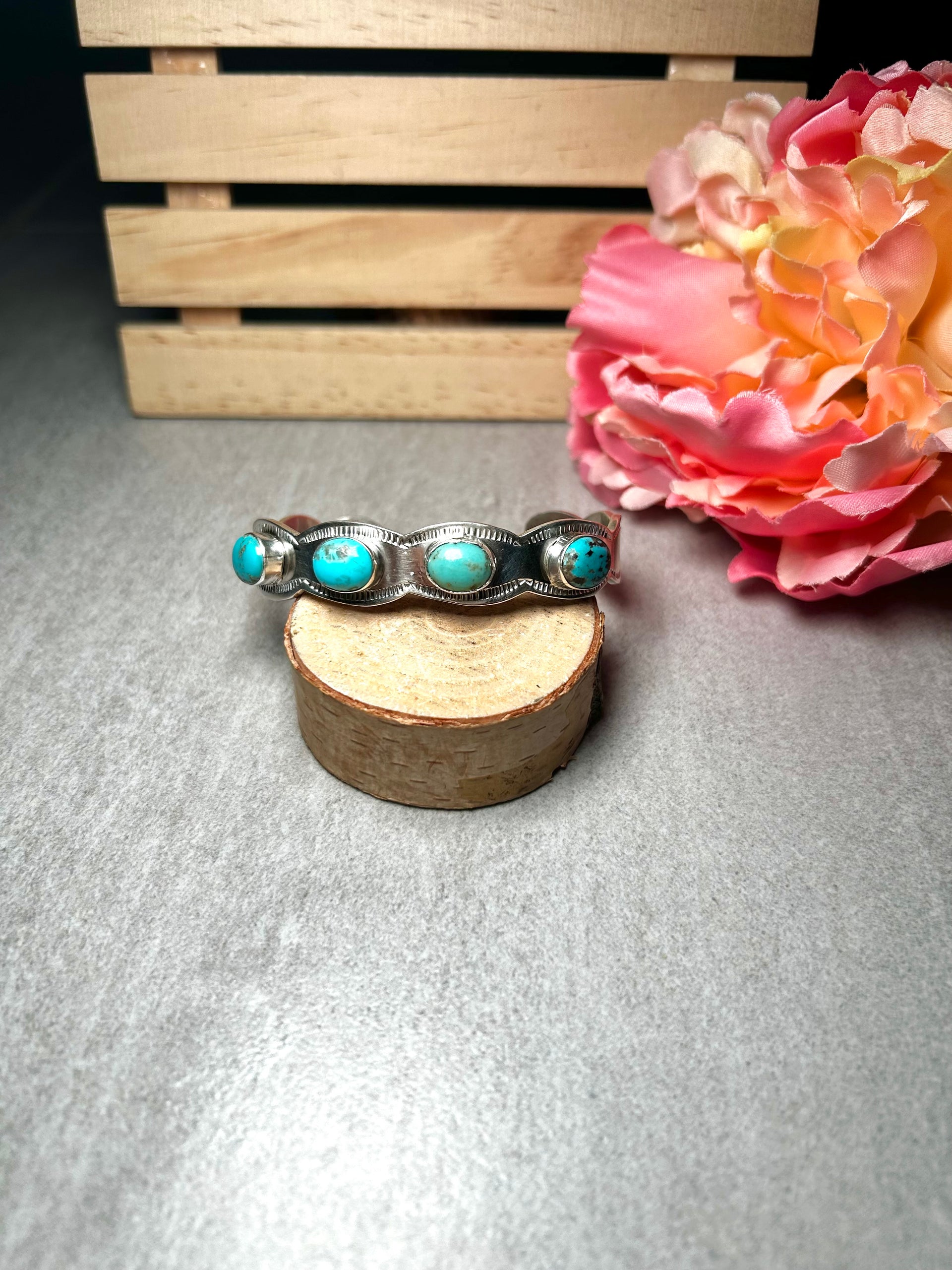 Navajo Made Kingman Turquoise & Sterling Silver Cuff Bracelet