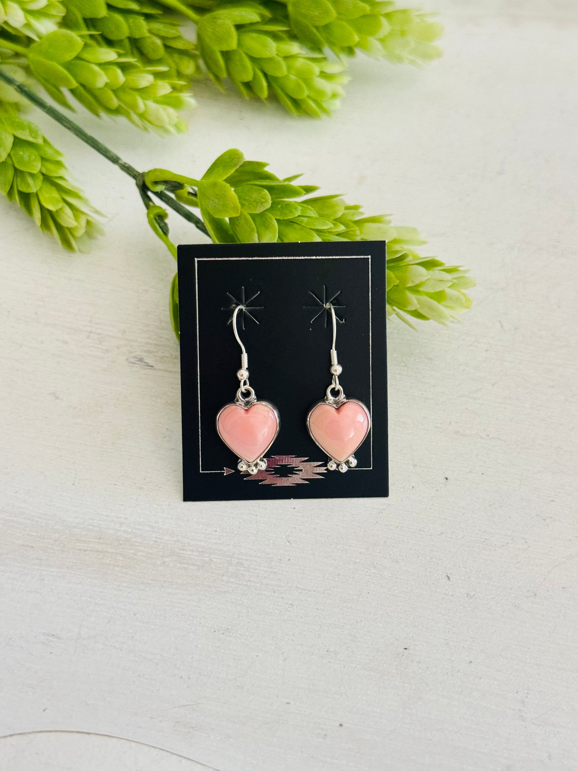 Southwest Made Pink Conch & Sterling Silver Dangle Earrings