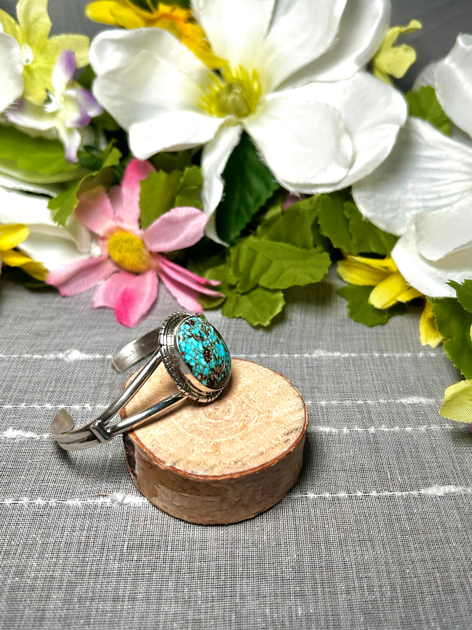 Navajo Made Highgrade Kingman Turquoise & Sterling Silver Cuff Bracelet