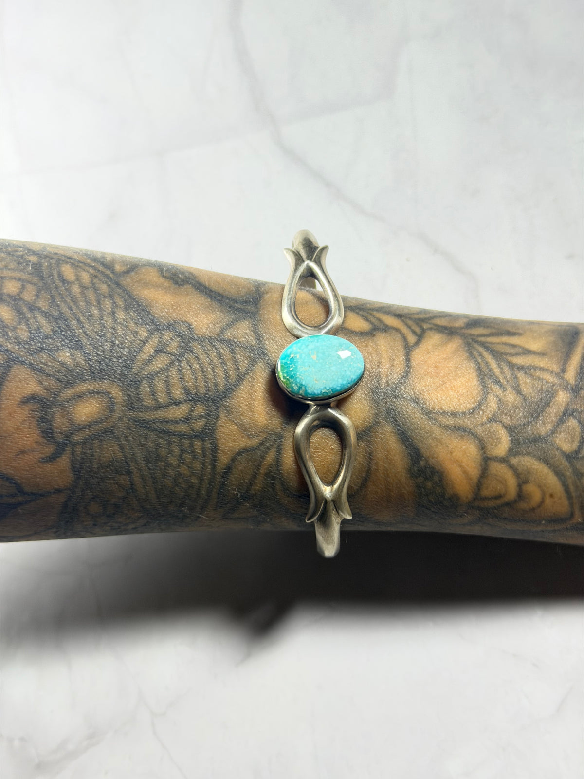 Navajo Made Sonoran Mountain Turquoise & Sterling Silver Cuff Bracelet