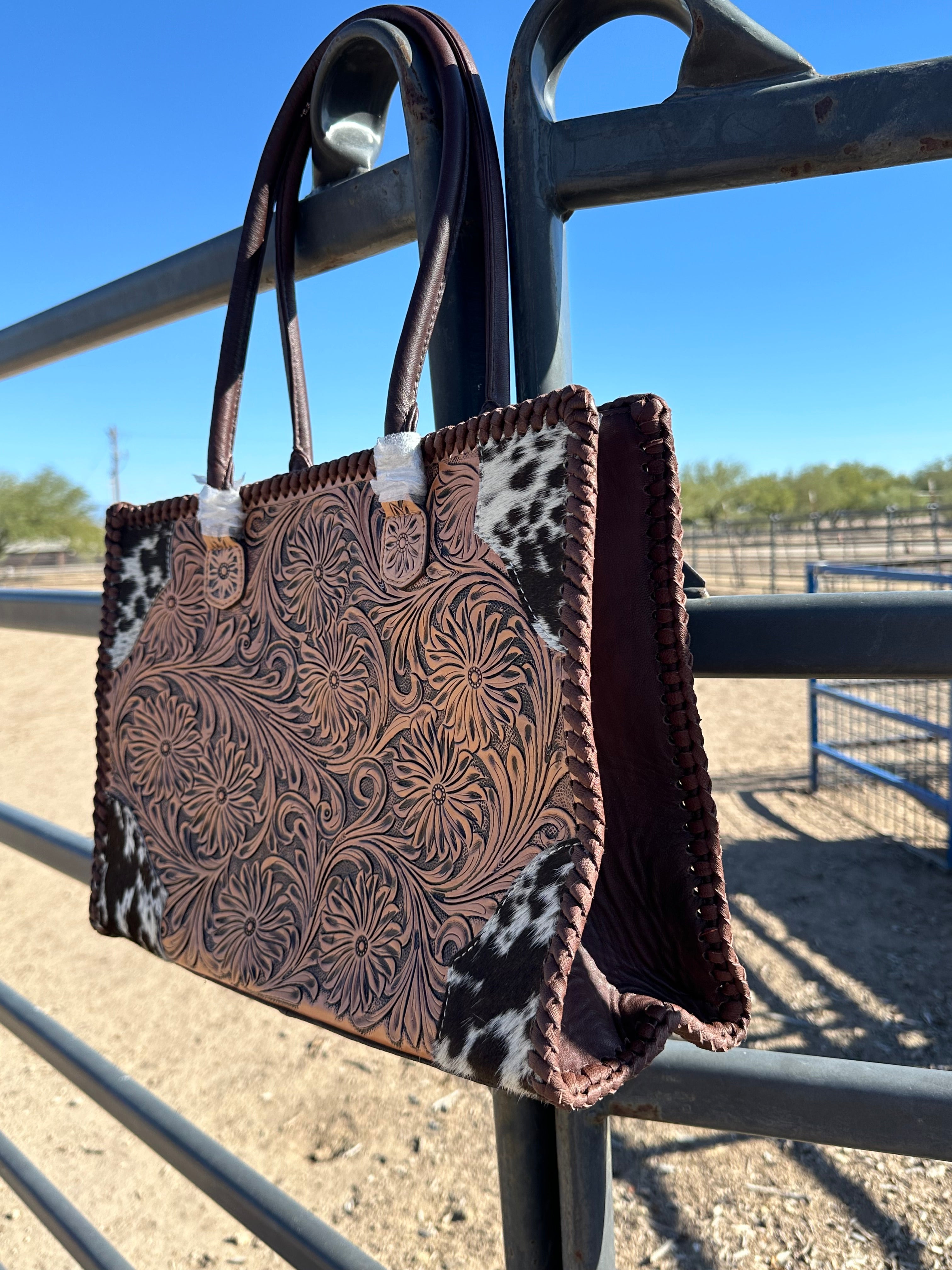 Genuine Tooled Leather & Cowhide Purse