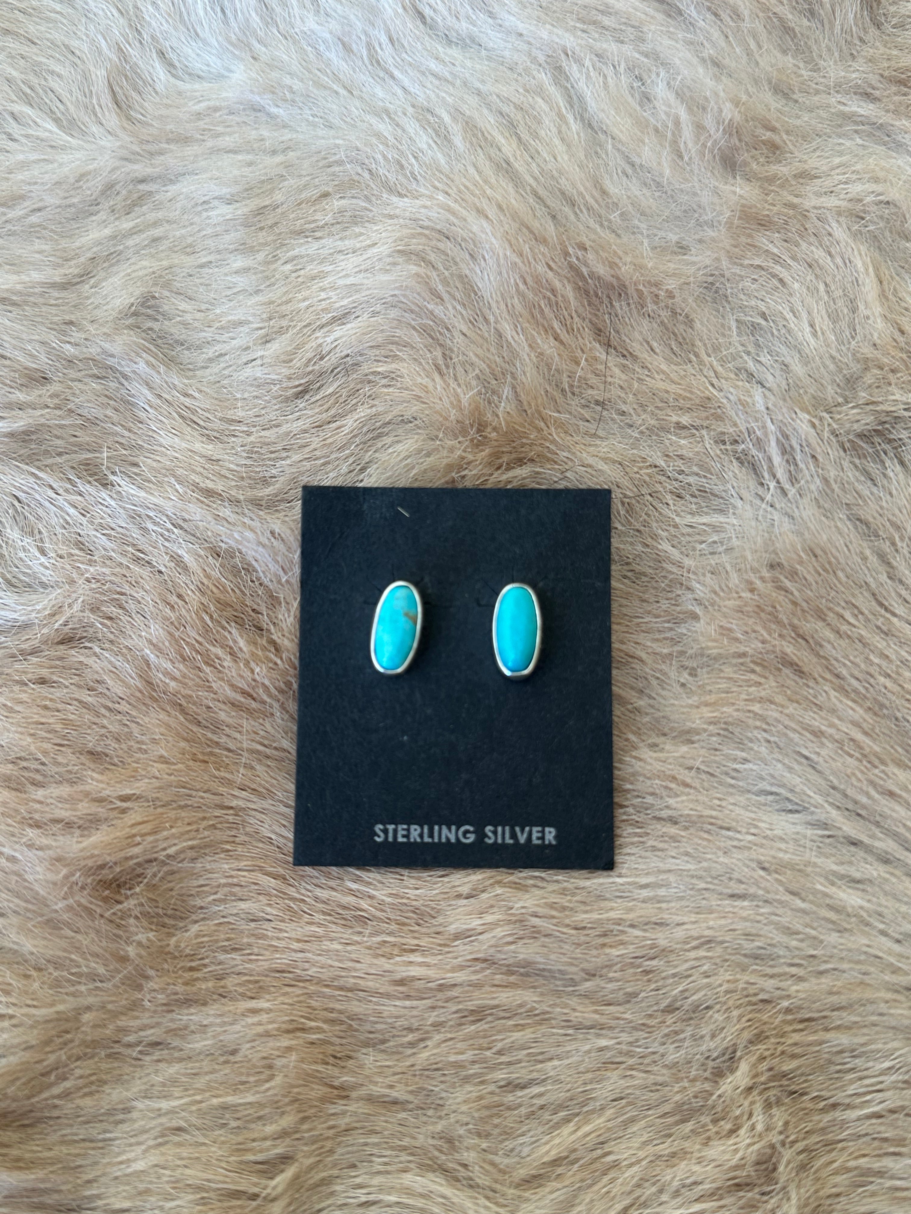 Navajo Made Kingman Turquoise & Sterling Silver Post Earrings