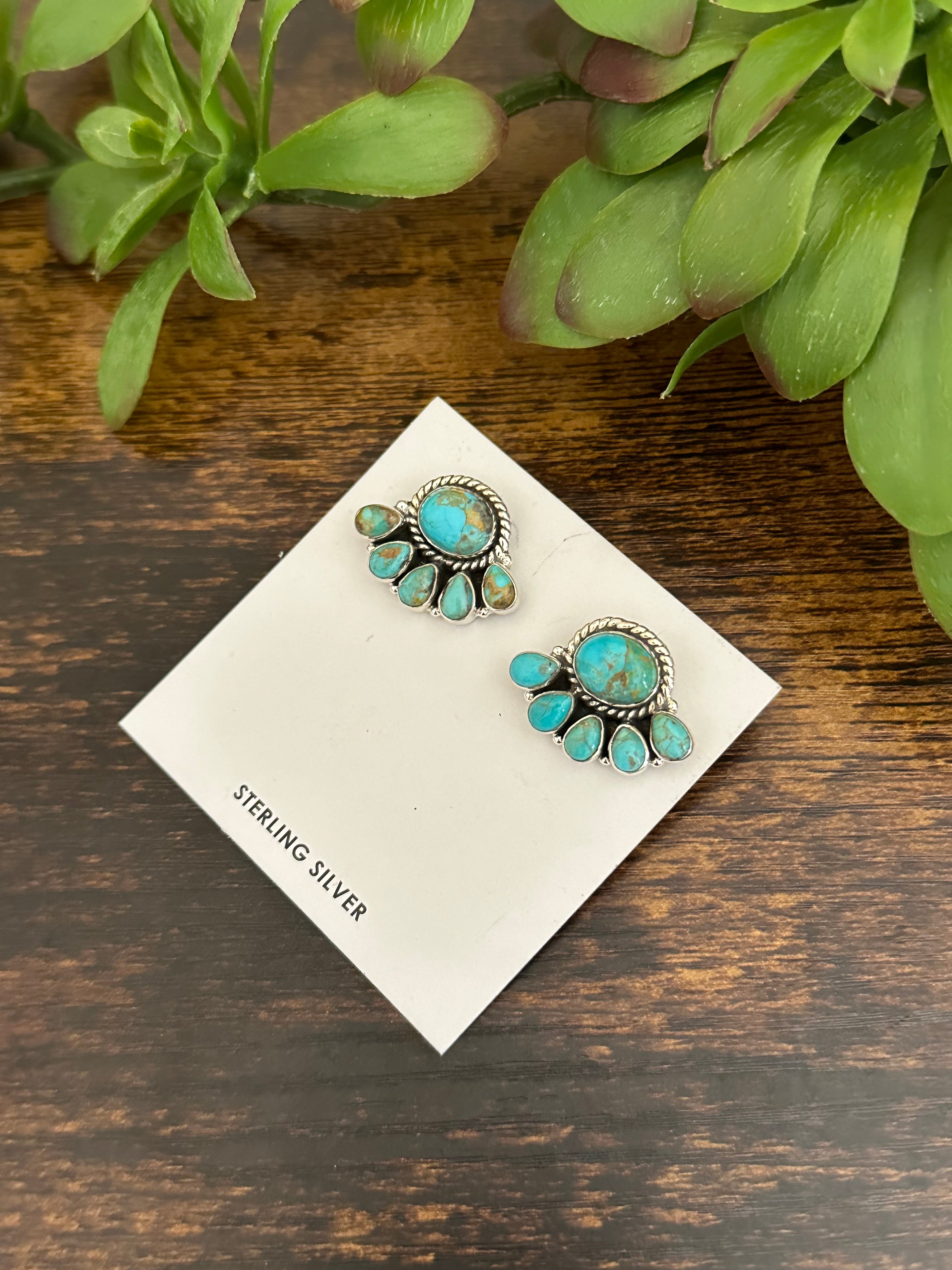 Southwest Handmade Kingman Turquoise & Sterling Silver Post Earrings